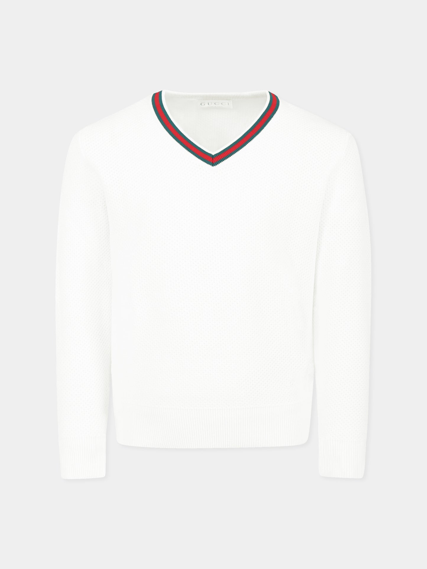 Maglione bianco per bambino con dettaglio Web,Gucci Kids,807873 XKEIS 9060