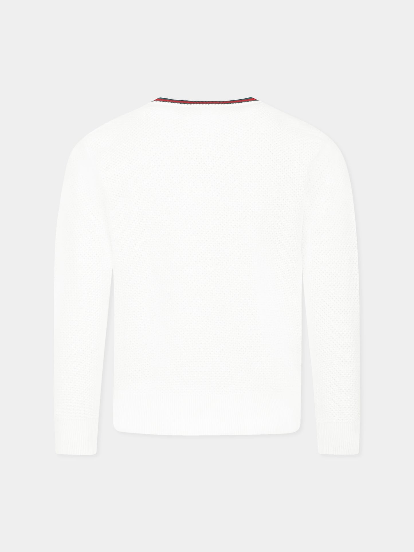 Maglione bianco per bambino con dettaglio Web,Gucci Kids,807873 XKEIS 9060