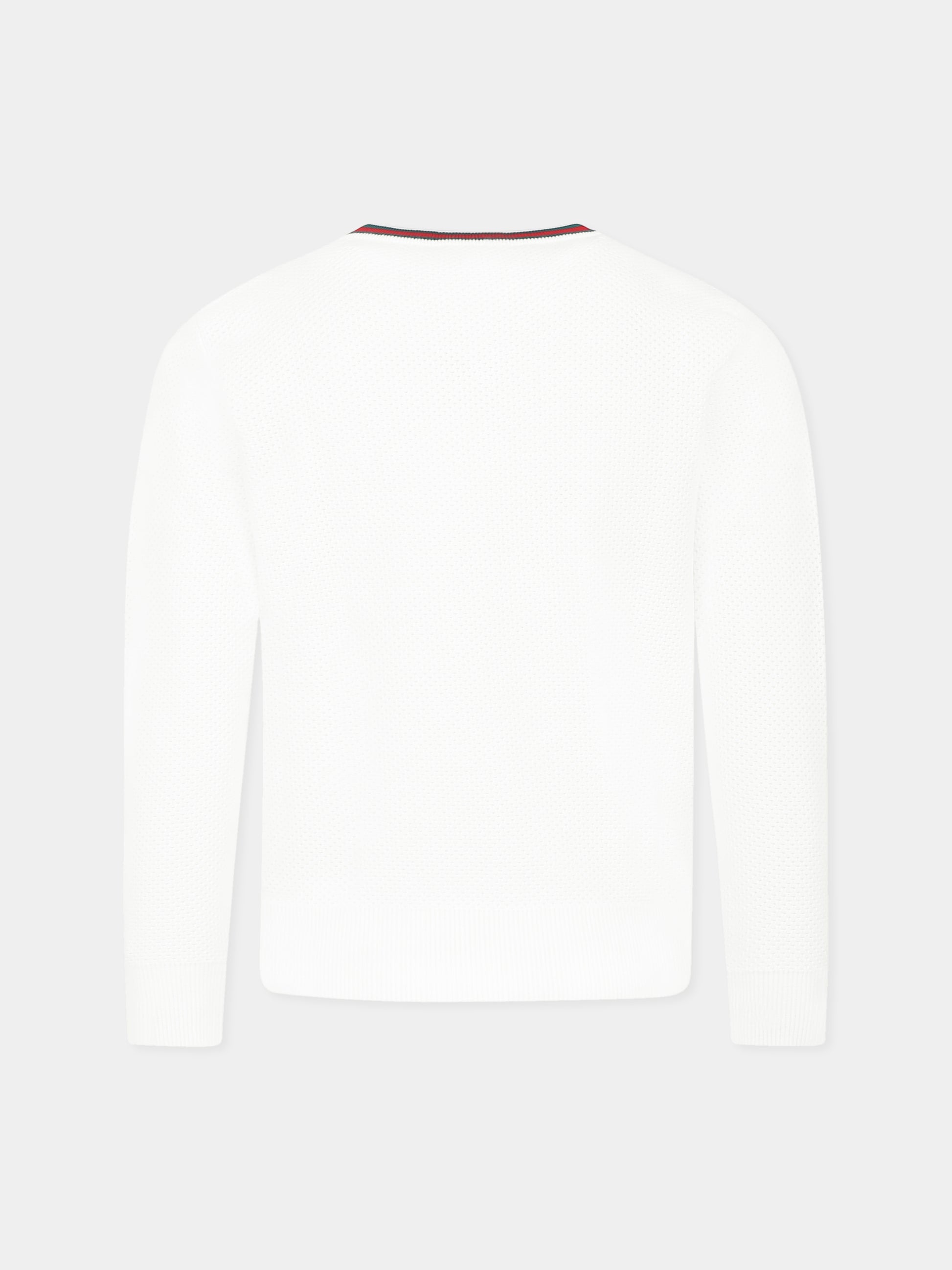 Maglione bianco per bambino con dettaglio Web,Gucci Kids,807873 XKEIS 9060