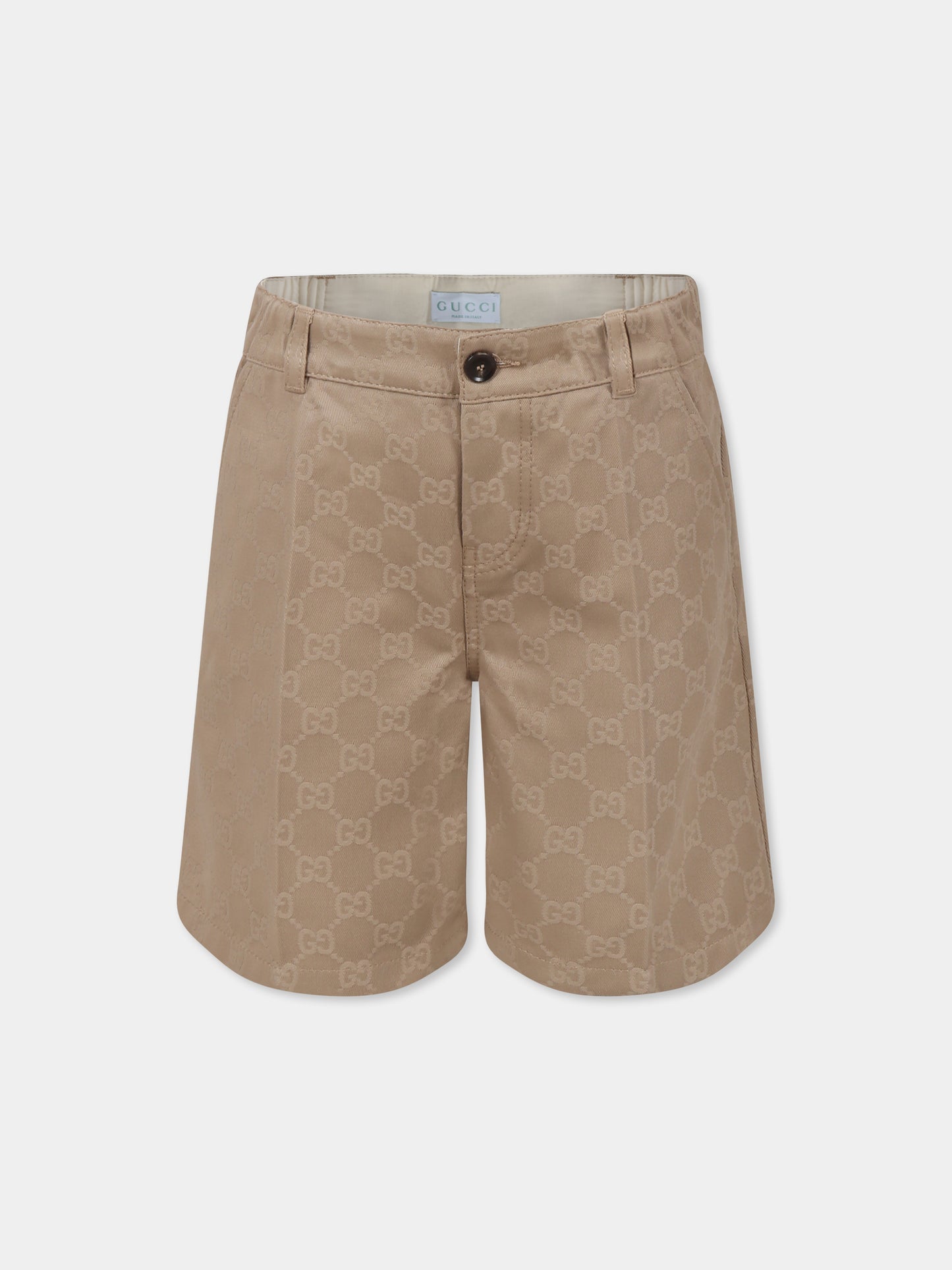 Shorts marroni per bambino con dettaglio Web