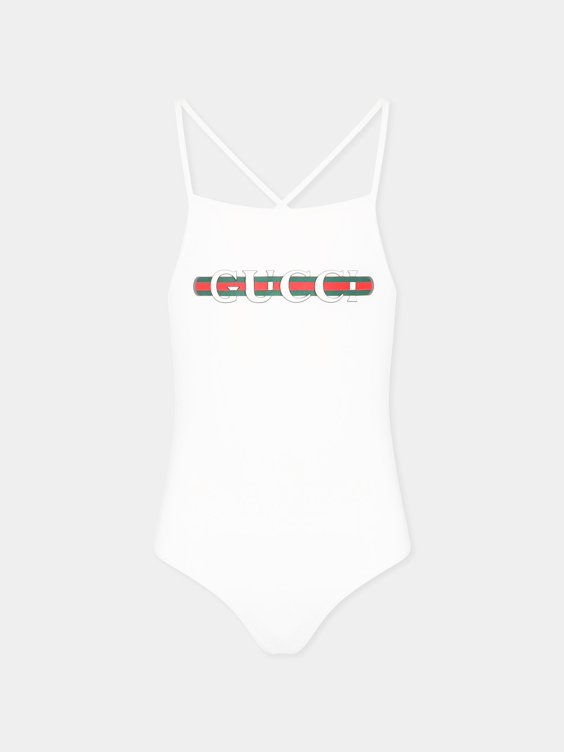 Costume intero bianco per bambina con stampa Gucci Web,Gucci Kids,685300 XJG2N 9074