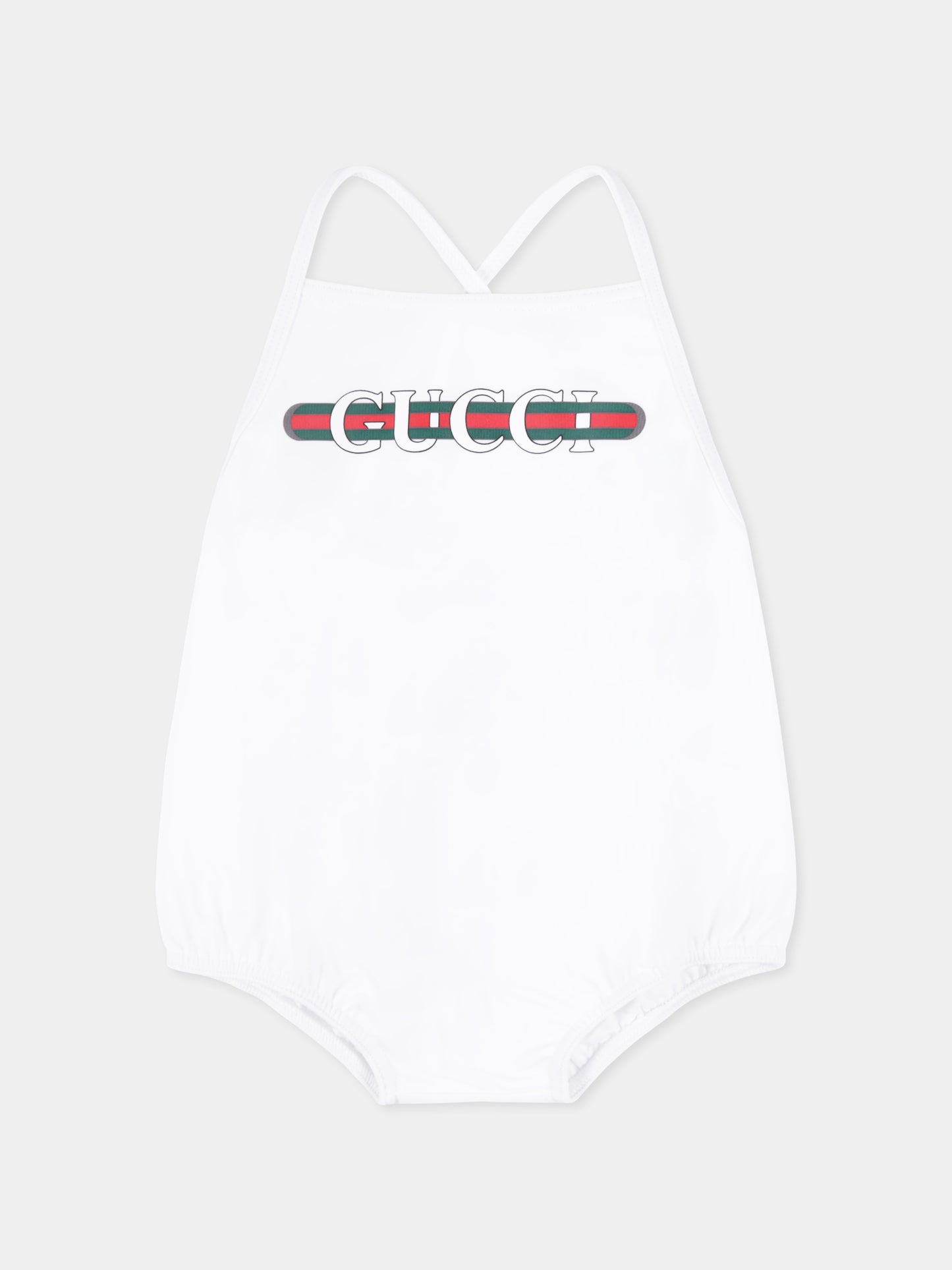 Costume bianco per neonata con stampa Gucci Web,Gucci Kids,773031 XJG2O 9074