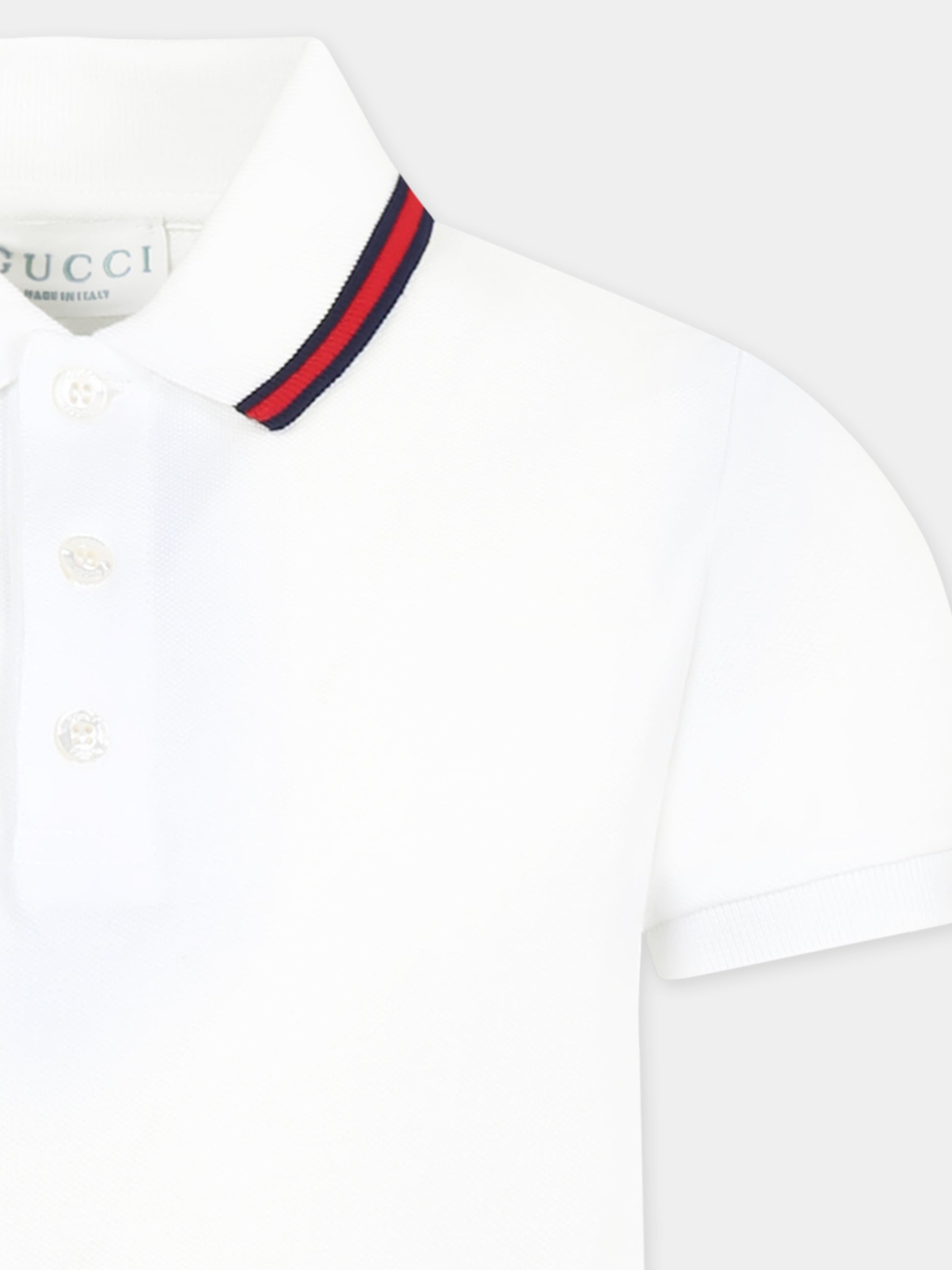 Polo bianca per bambino con dettaglio Web,Gucci Kids,805405 XJGXV 9250