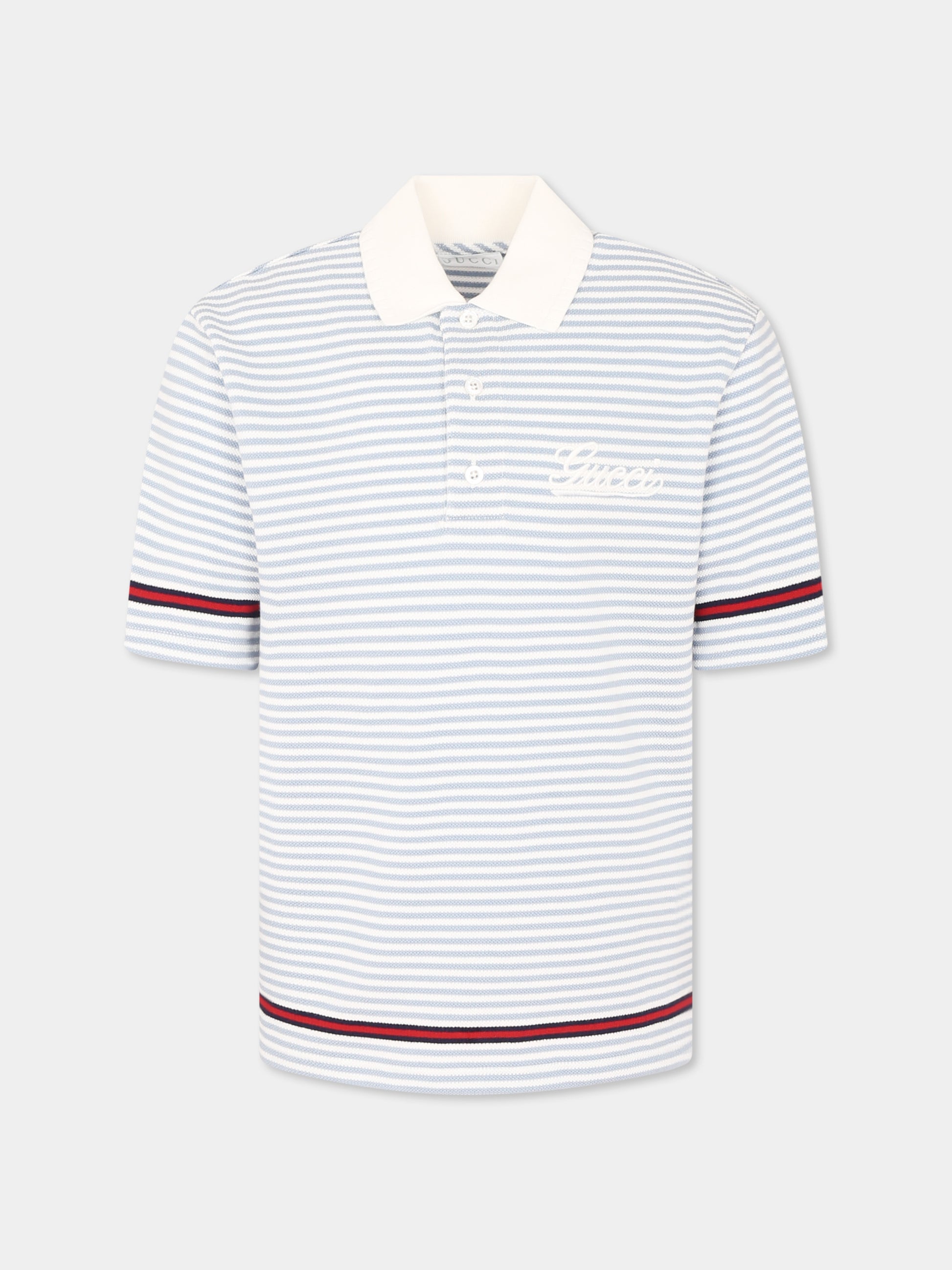 Polo celeste per bambini con logo,Gucci Kids,805408 XJGXY 9716