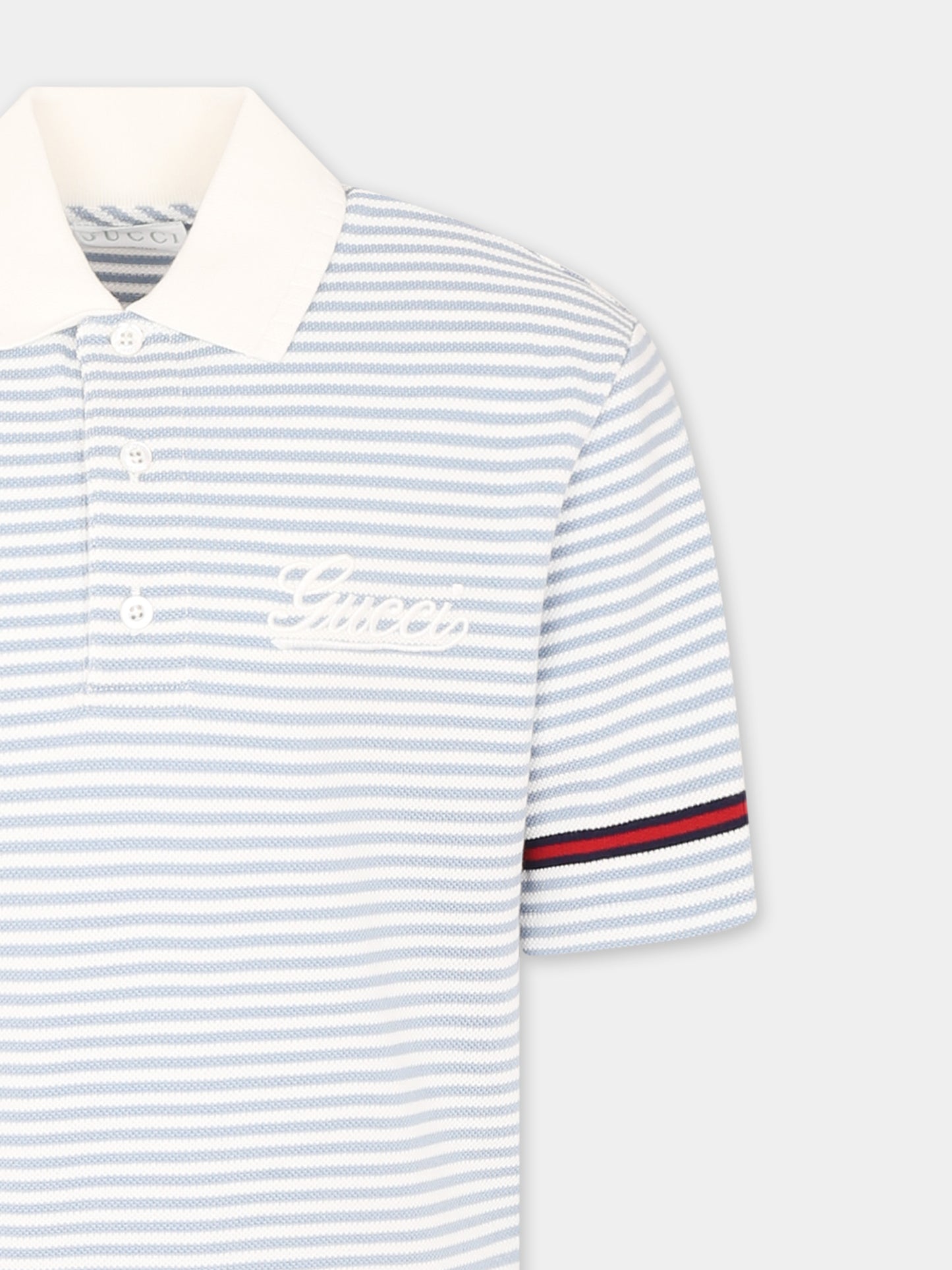 Polo celeste per bambini con logo,Gucci Kids,805408 XJGXY 9716