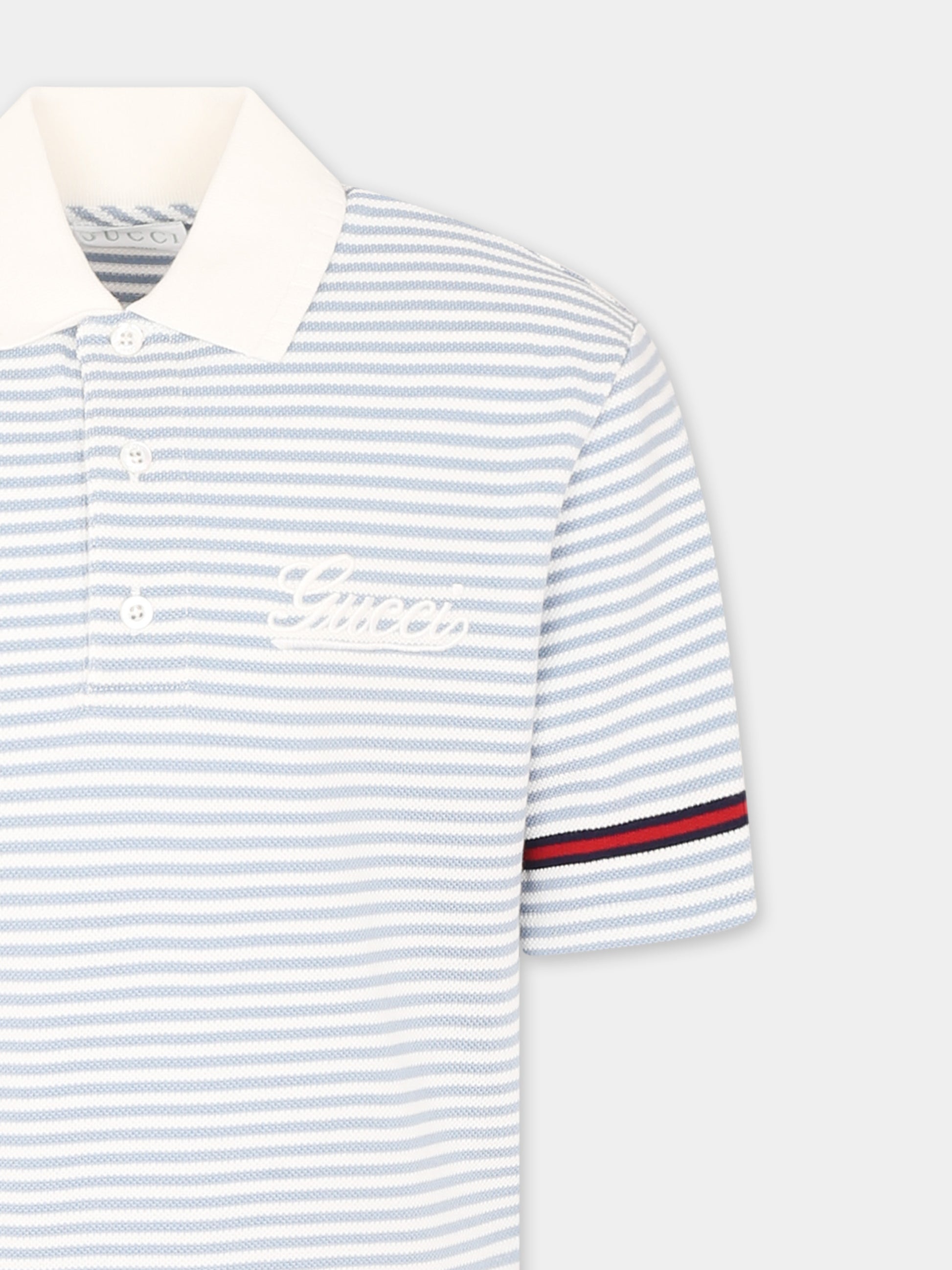 Polo celeste per bambini con logo,Gucci Kids,805408 XJGXY 9716