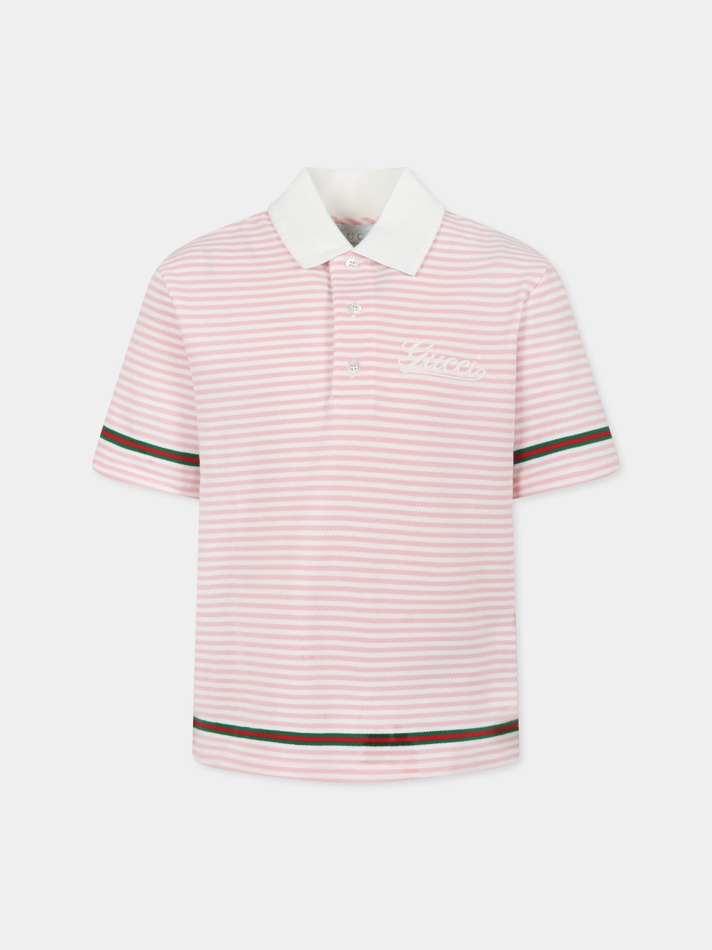 Polo rosa per bambina con logo e dettaglio Web,Gucci Kids,805408 XJGXY 9025