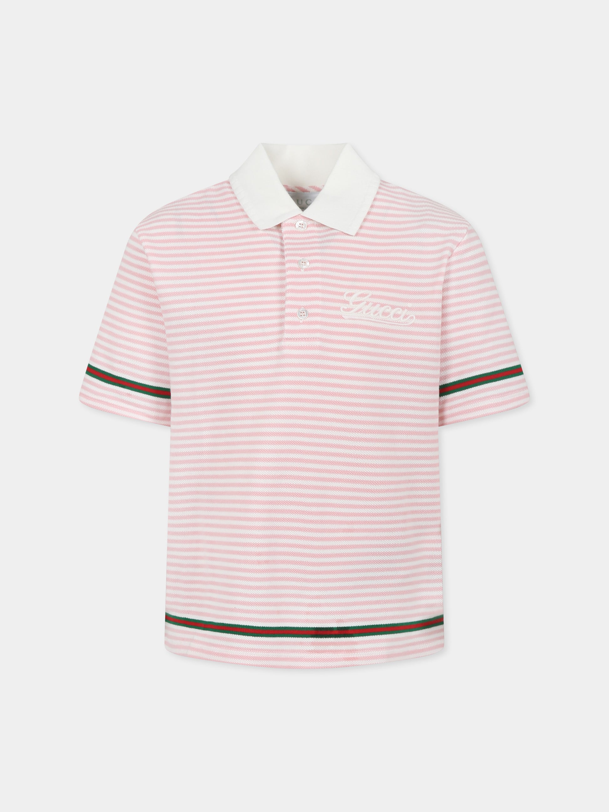 Polo rosa per bambina con logo e dettaglio Web,Gucci Kids,805408 XJGXY 9025