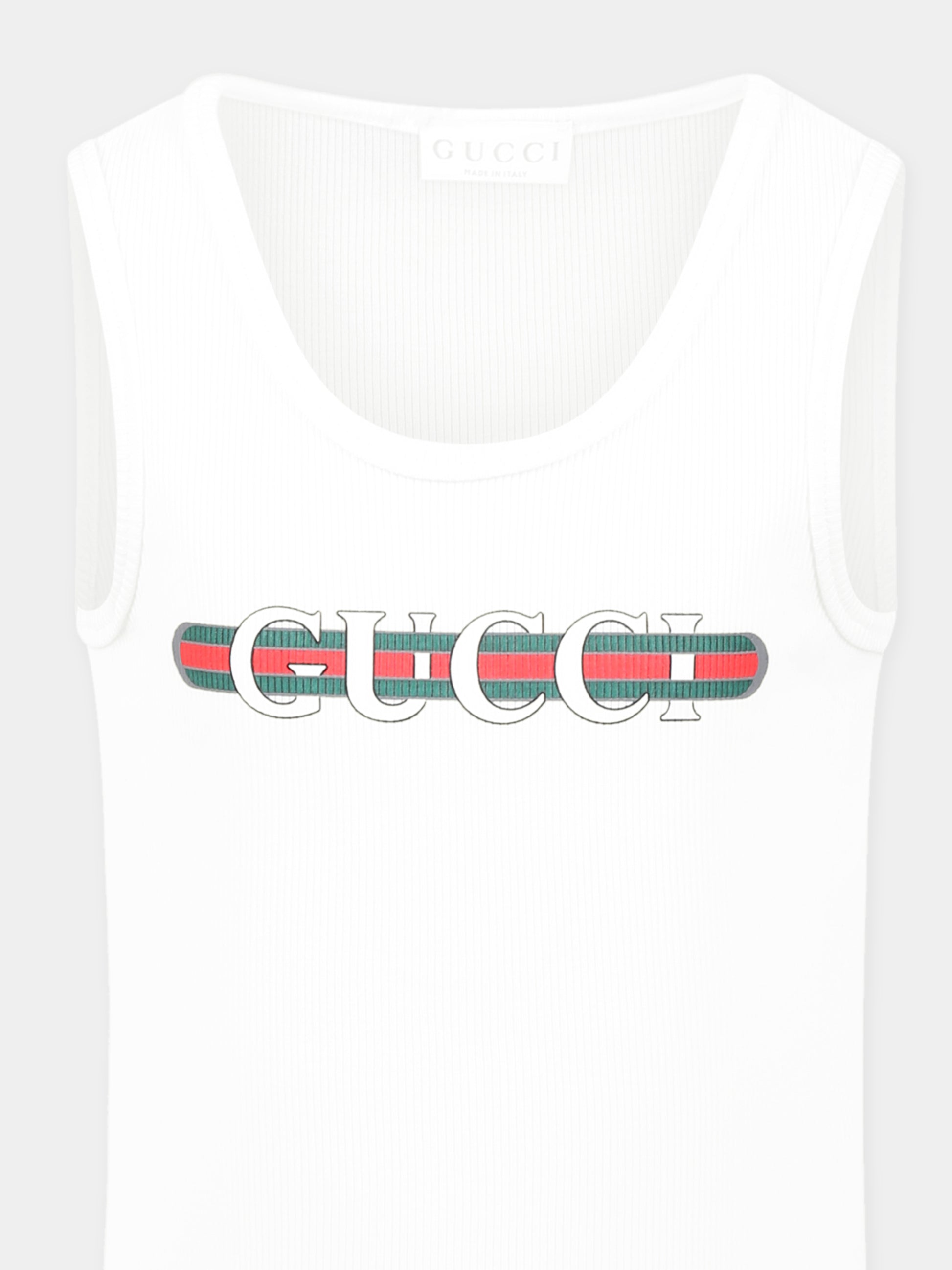 Canotta bianca per bambini con logo,Gucci Kids,808717 XJG0X 9214