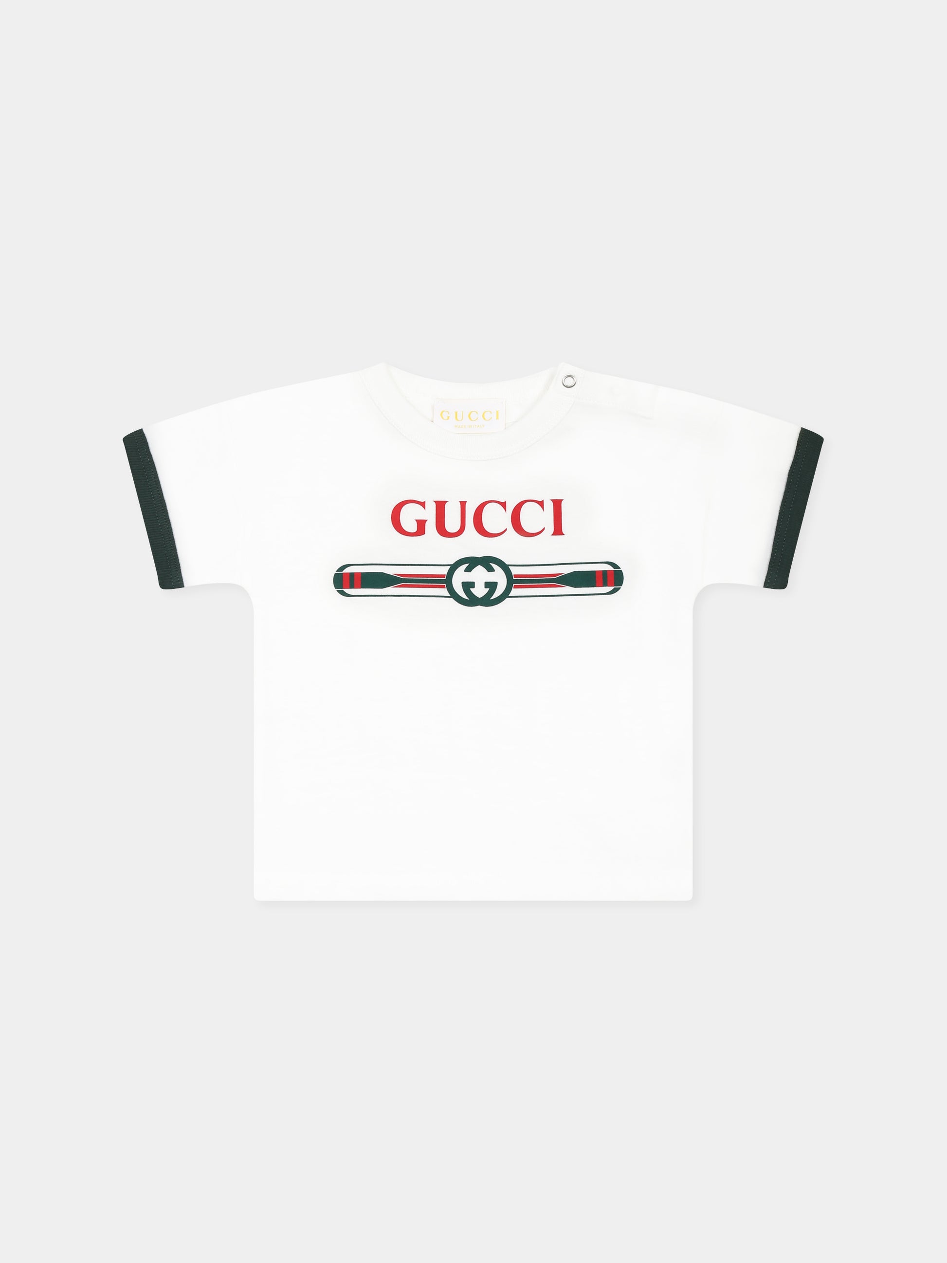 T-shirt bianca per neonato con logo Gucci e remi,Gucci Kids,548140 XJGY3 9214