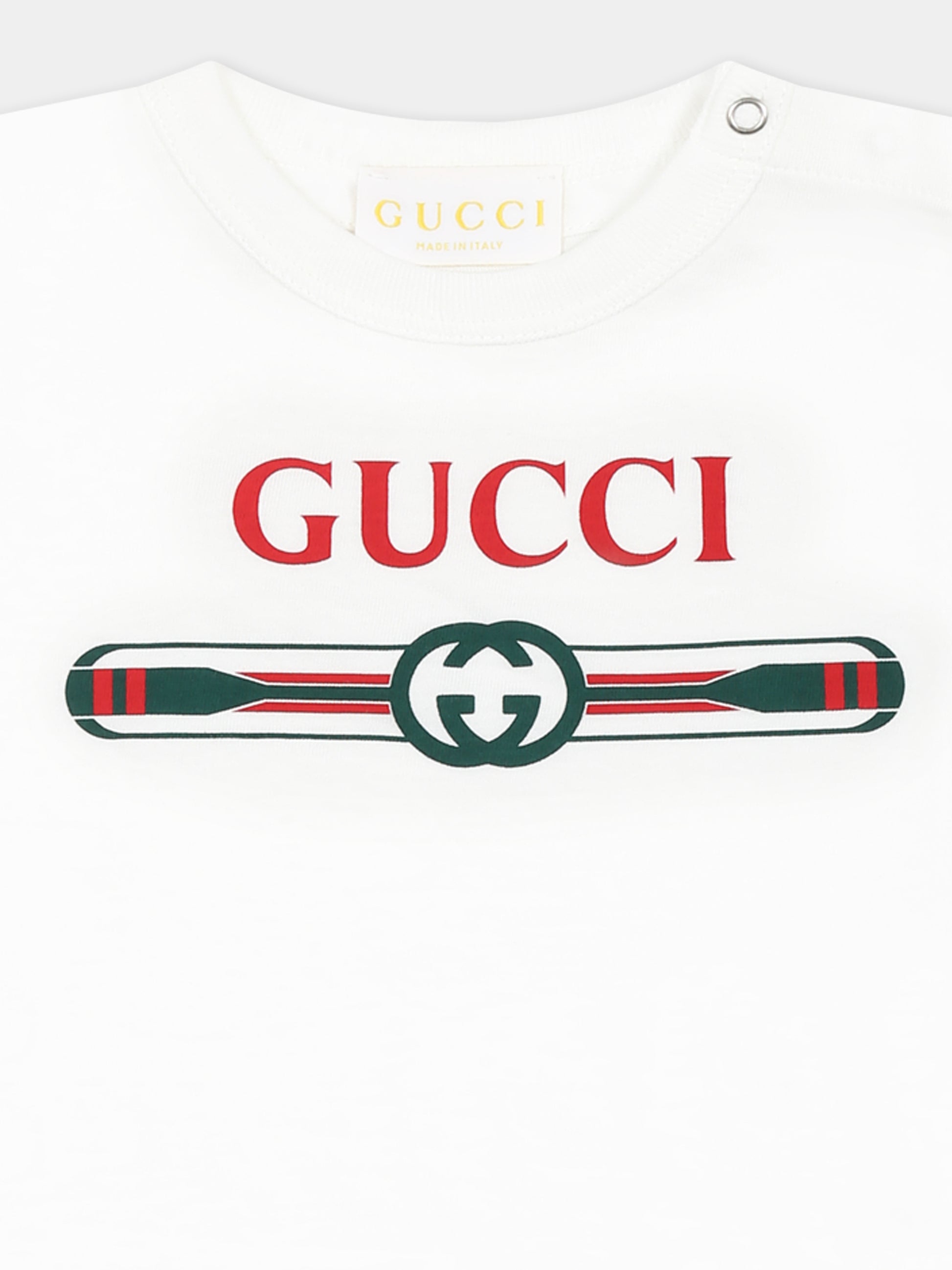 T-shirt bianca per neonato con logo Gucci e remi,Gucci Kids,548140 XJGY3 9214