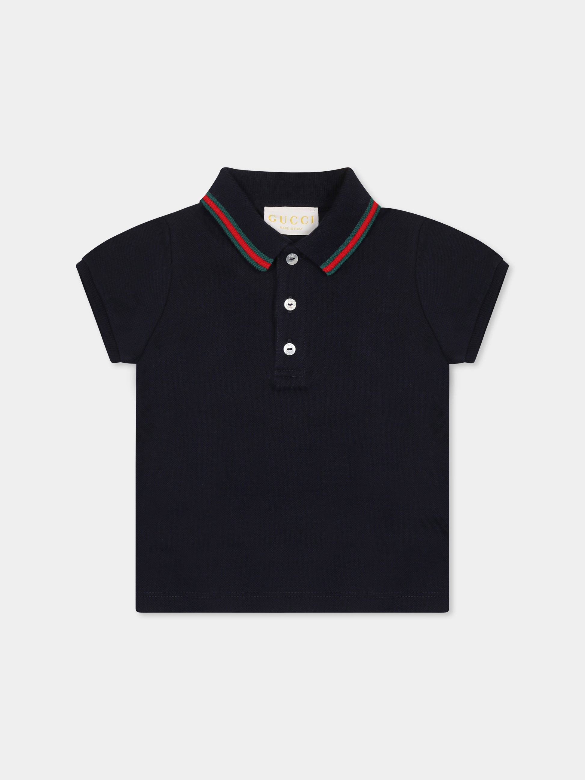 Polo blu per neonato con dettaglio Web,Gucci Kids,805415 XJGXV 4306