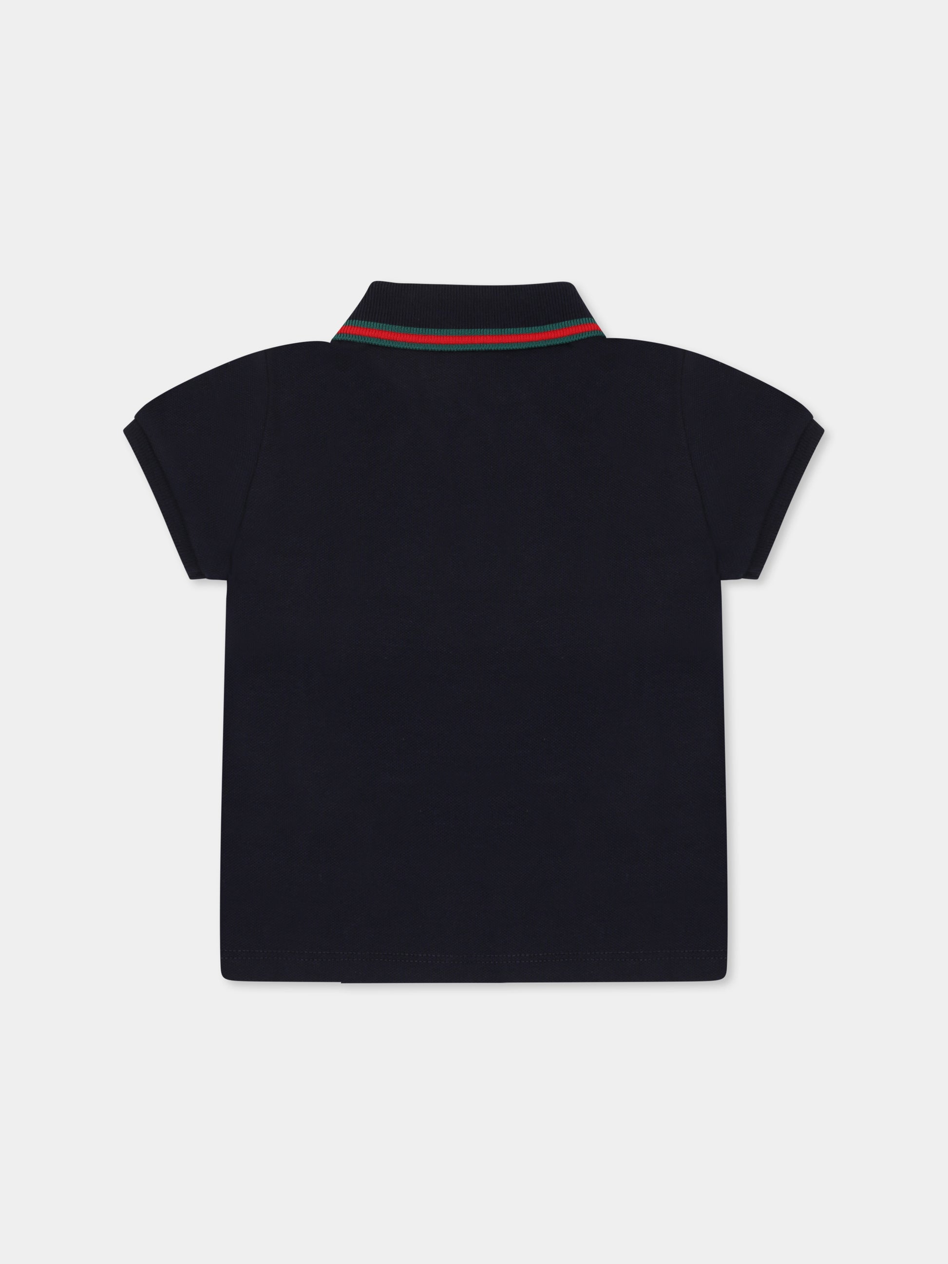 Polo blu per neonato con dettaglio Web,Gucci Kids,805415 XJGXV 4306