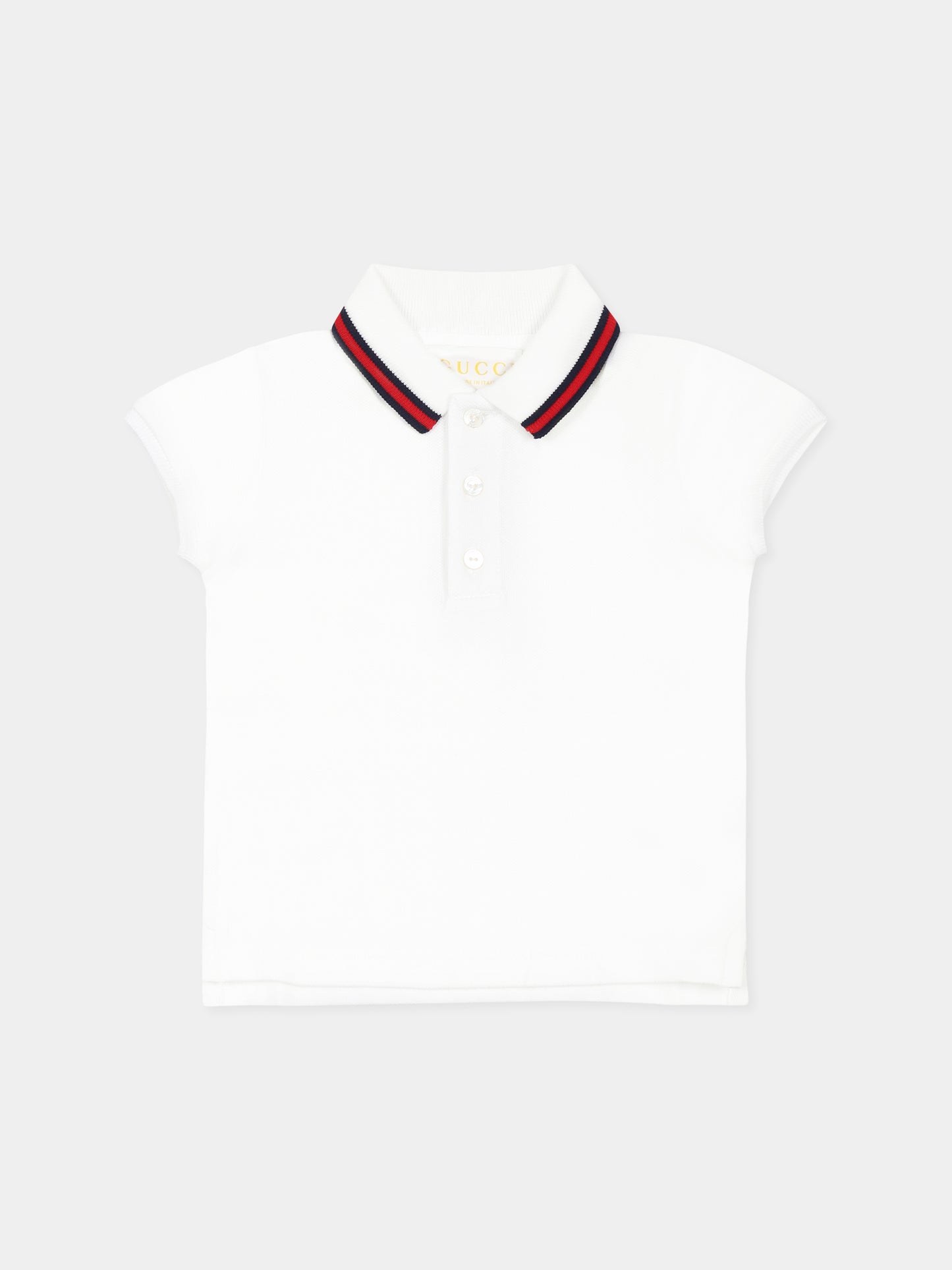 Polo bianca per neonato con dettaglio Web,Gucci Kids,805415 XJGXV 9250