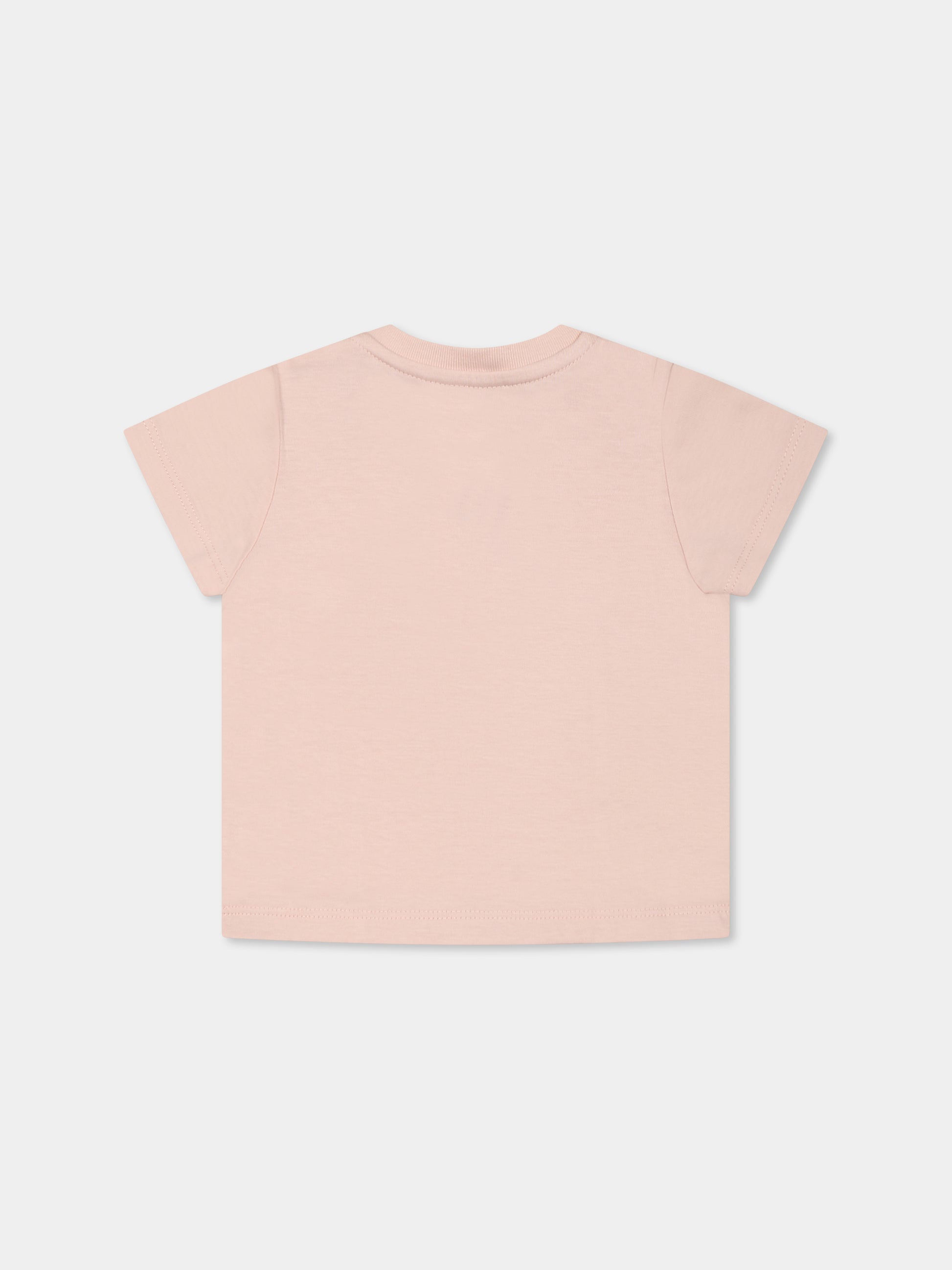 T-shirt rosa per neonata con incrocio GG e fiocco Web,Gucci Kids,555675 XJG6C 6341