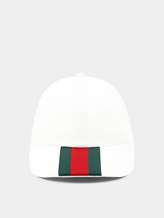 Cappello bianco per bambini con dettaglio Web,Gucci Kids,808669 3HA6Z 9066