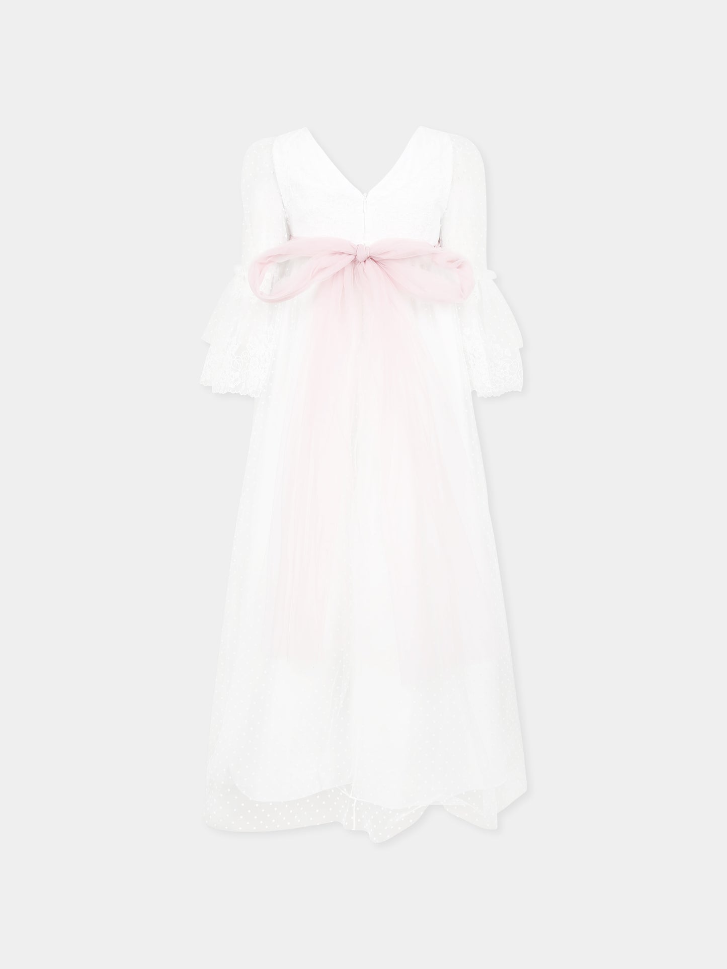 Vestito bianco per bambina con fiori,Monnalisa,71E906 5902 0001