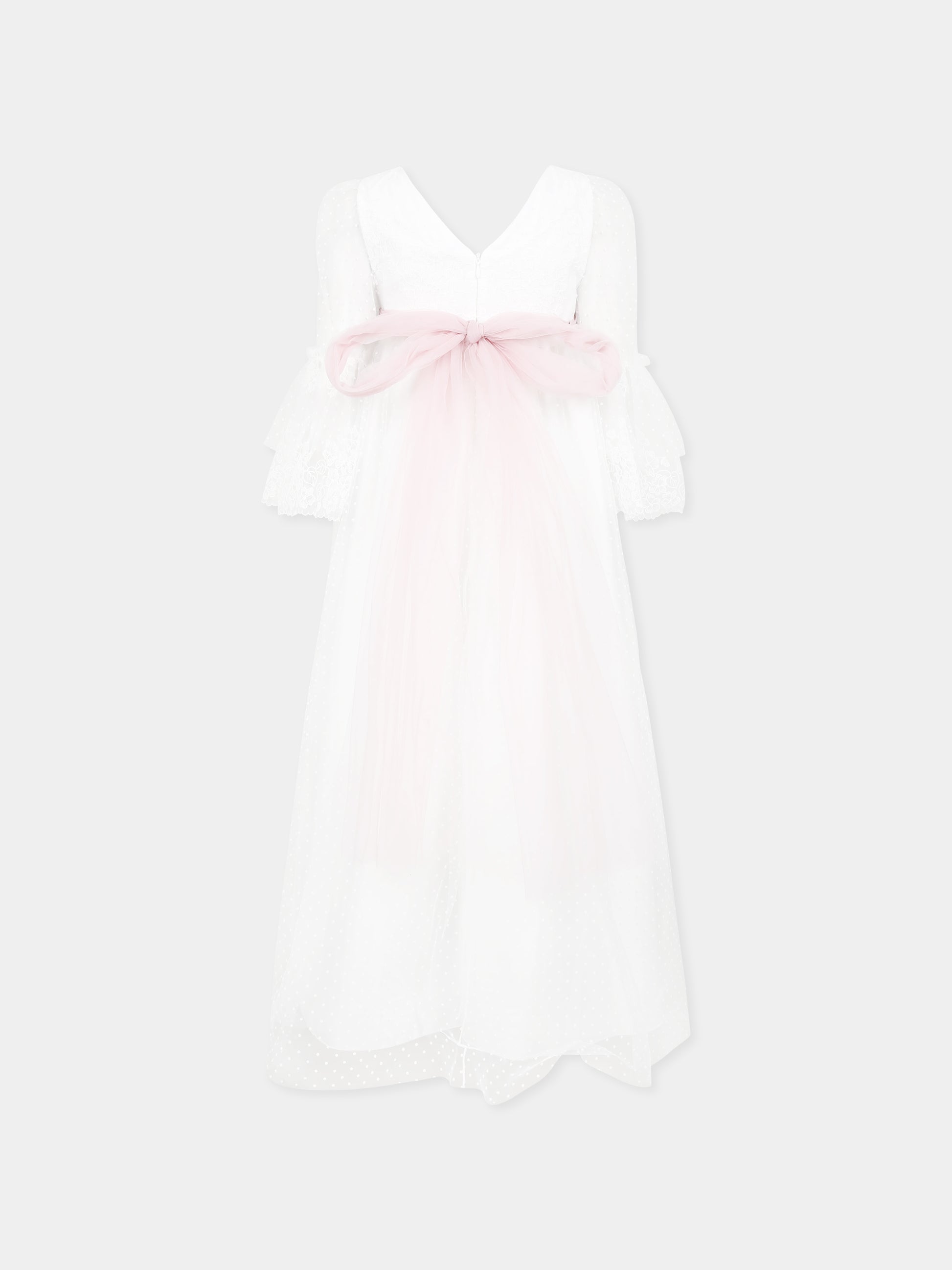 Vestito bianco per bambina con fiori,Monnalisa,71E906 5902 0001