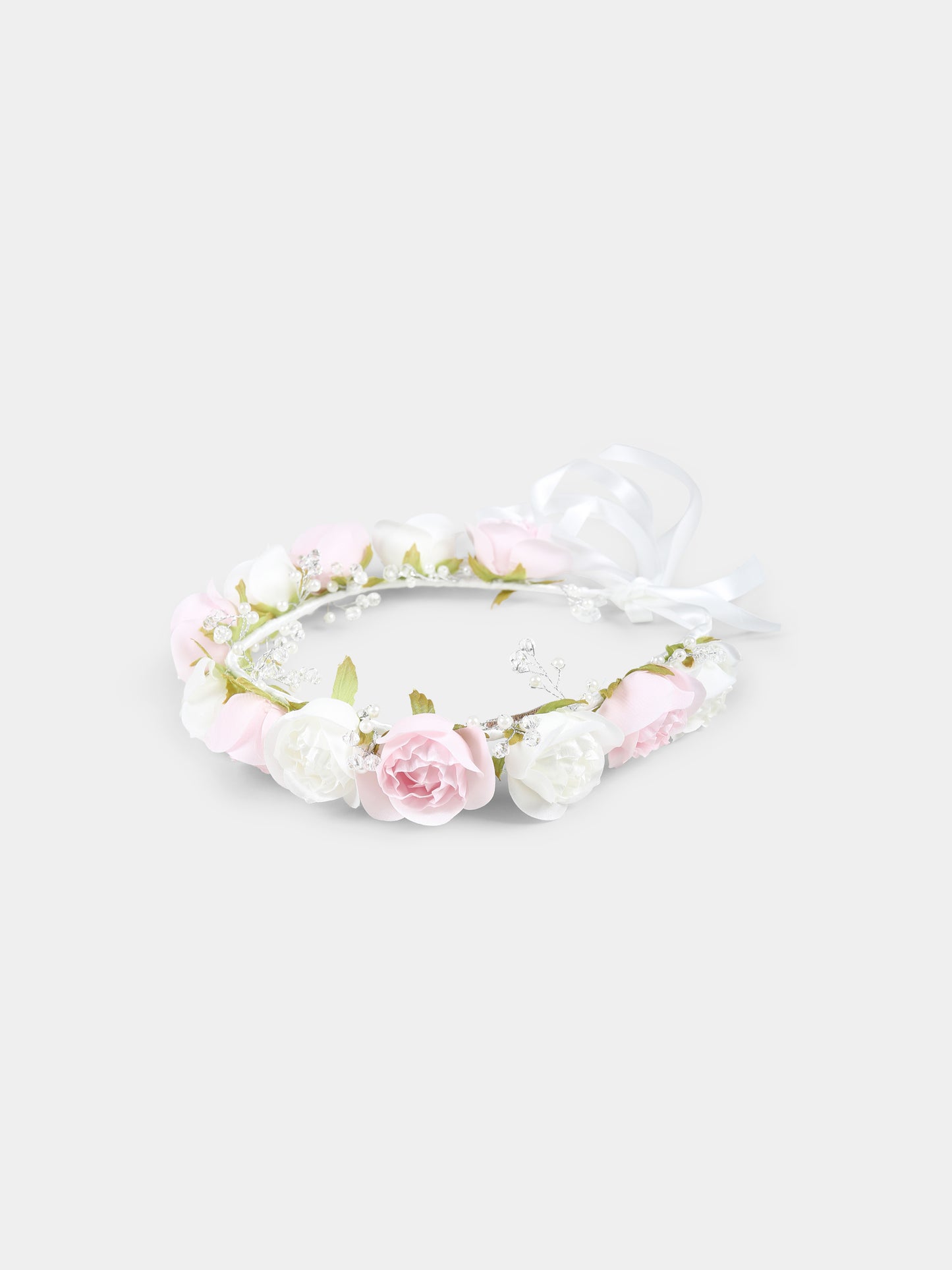 Cerchietto bianco per bambina con fiori e perline