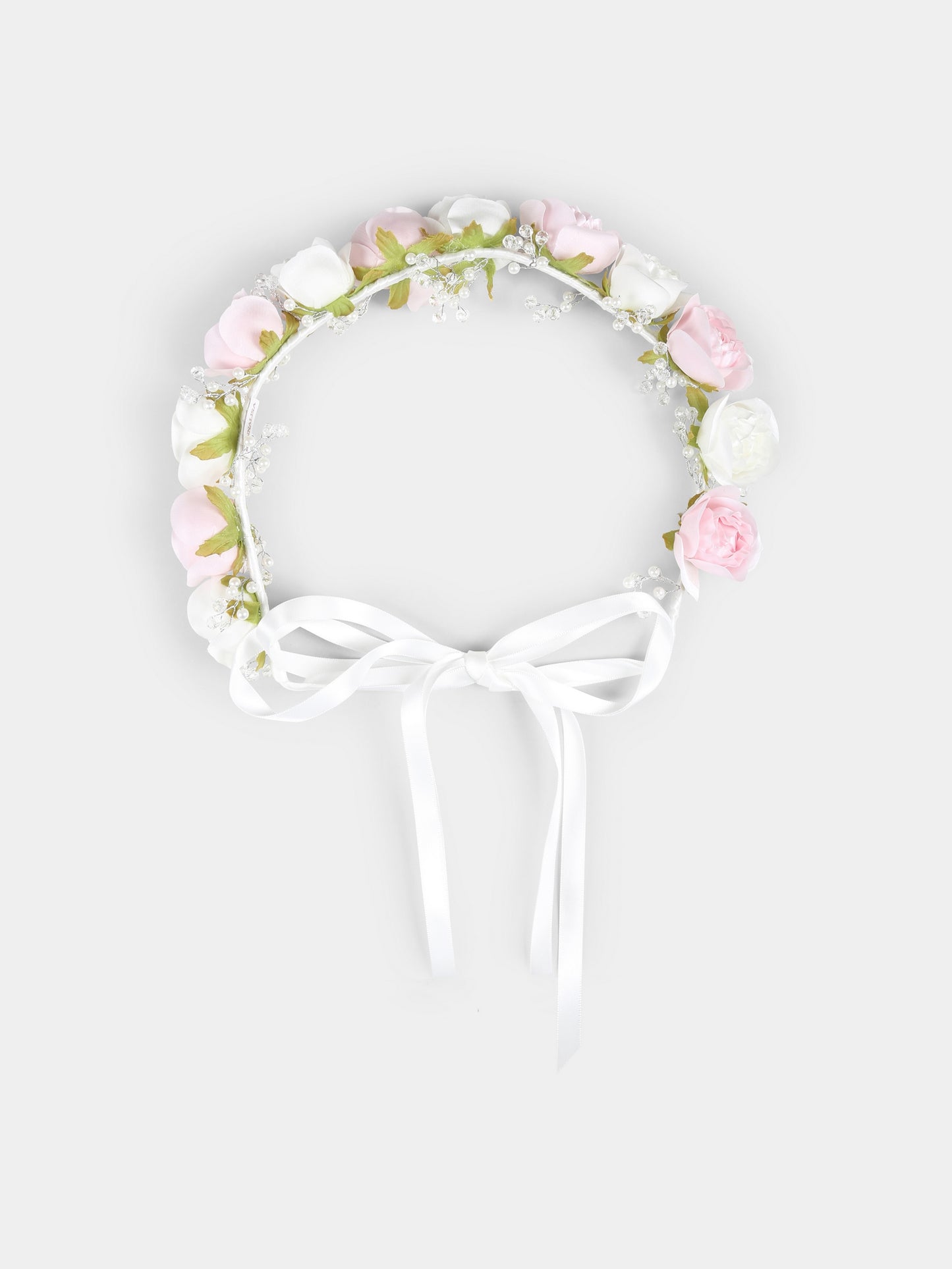 Cerchietto bianco per bambina con fiori e perline