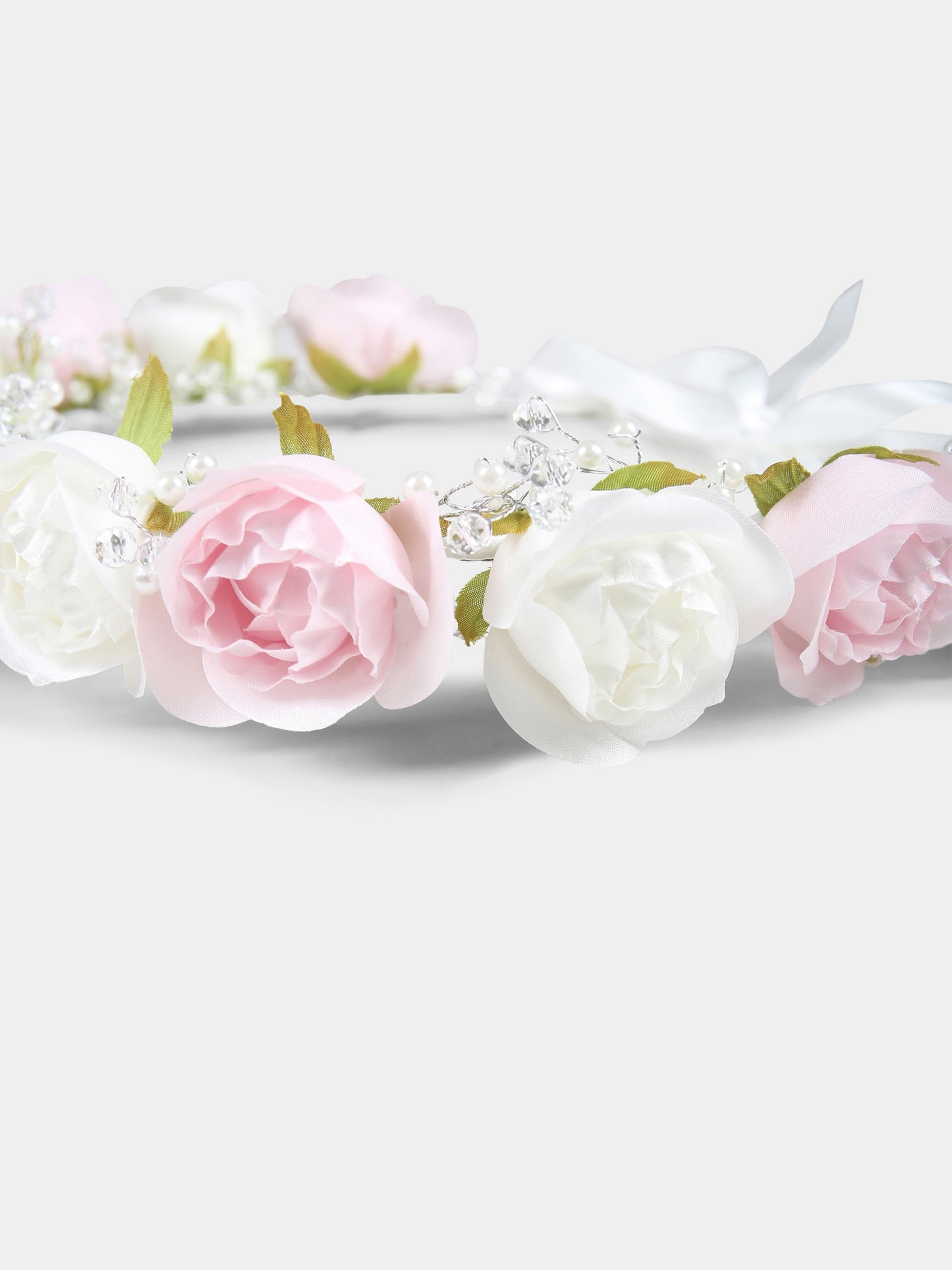 Cerchietto bianco per bambina con fiori e perline