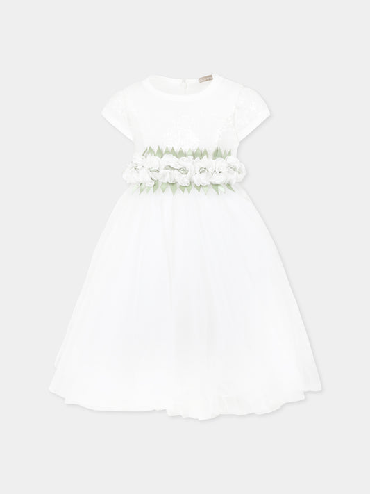 Vestito bianco per bambina con fiori,Monnalisa,79E902 5076 0001