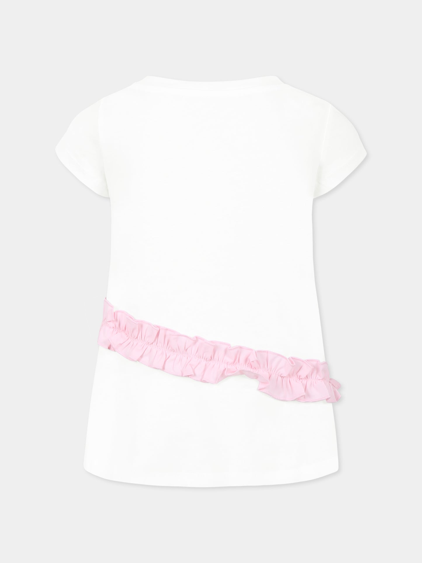 T-shirt bianca per bambina con Bambi e stampa floreale,Monnalisa,19E606 5002 9990