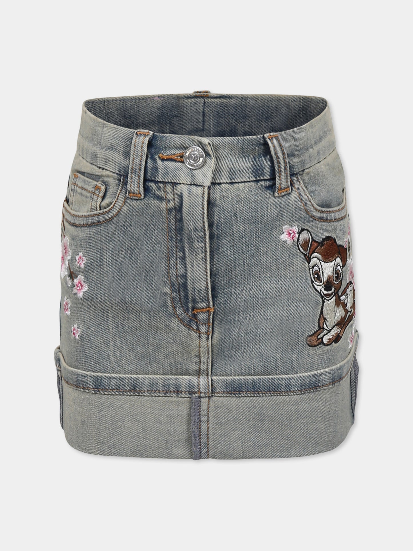 Gonna grigia per bambina con fiori e logo,Monnalisa,19E703 5021 5503