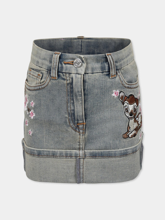 Gonna grigia per bambina con fiori e logo,Monnalisa,19E703 5021 5503