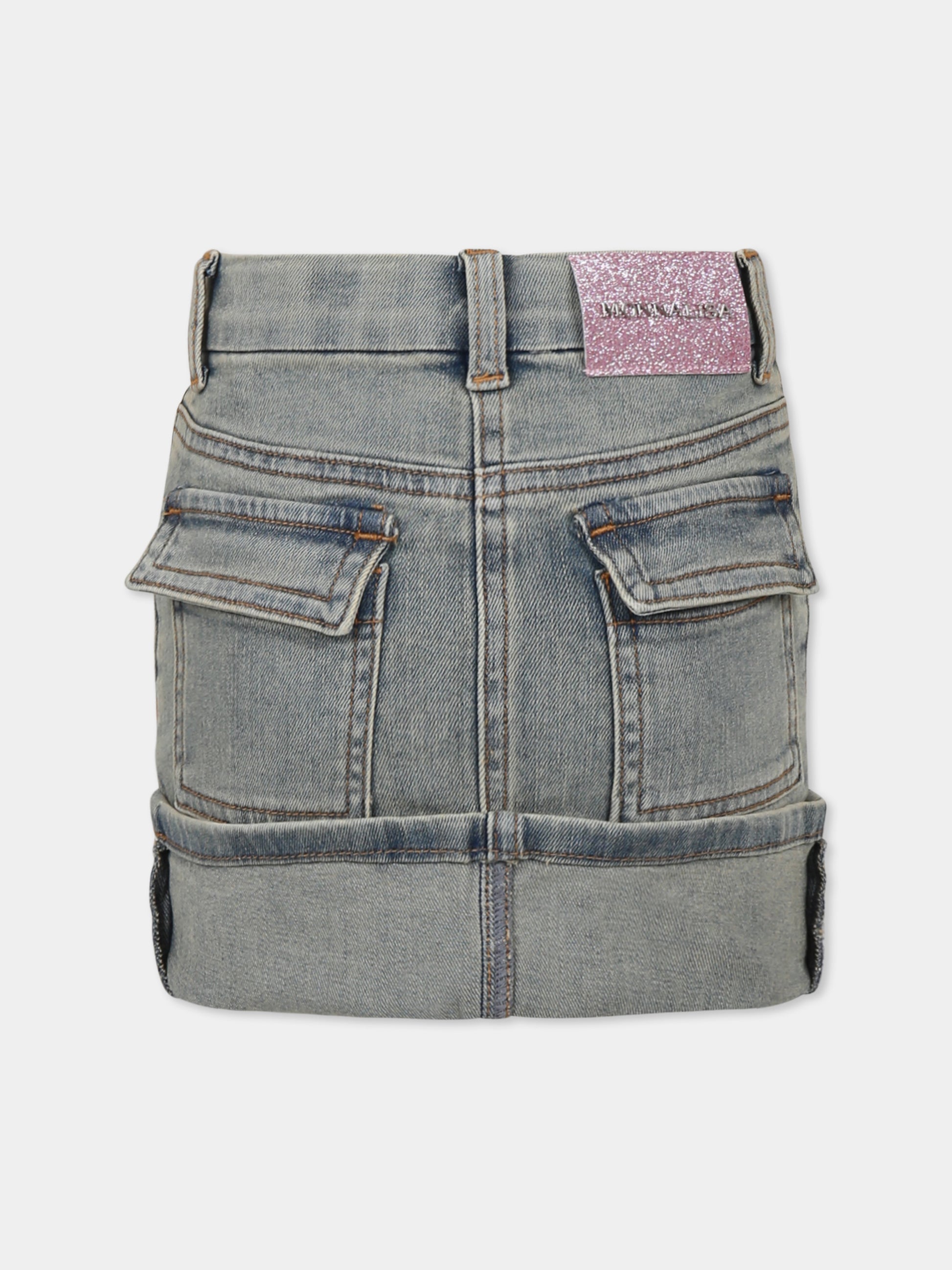 Gonna grigia per bambina con fiori e logo,Monnalisa,19E703 5021 5503