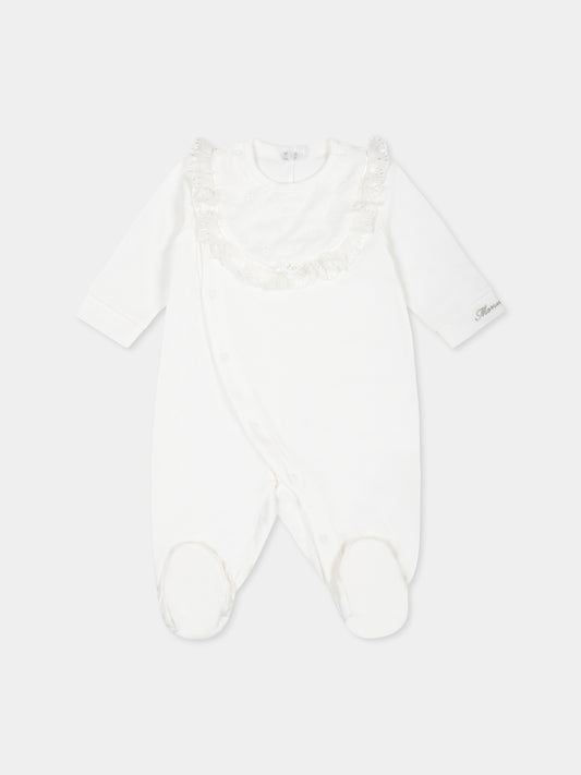 Tutina bianca per neonata con logo,Monnalisa,35E220 5205 0001