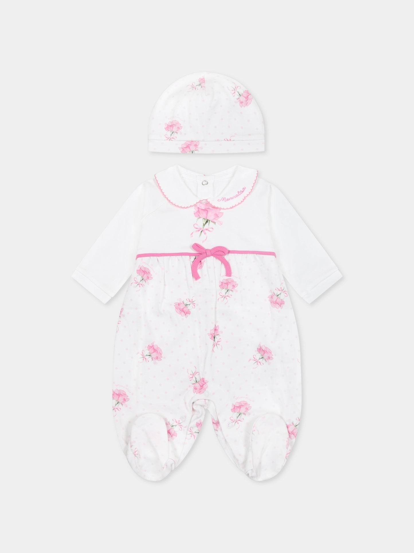 Set tutina bianco per neonata con logo e stampa rosa