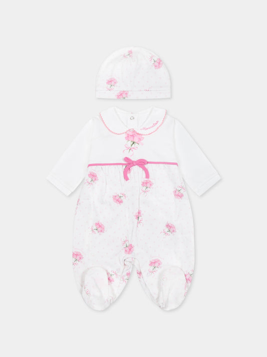 Set tutina bianco per neonata con logo e stampa rosa