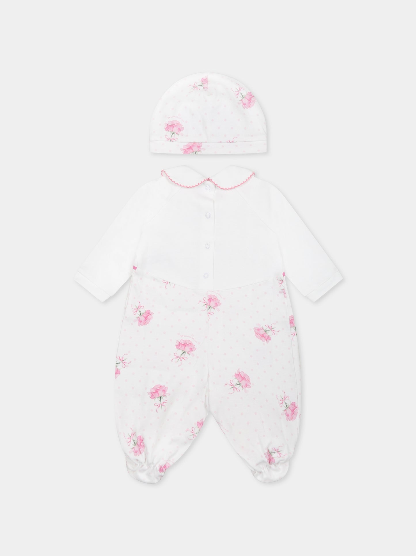 Set tutina bianco per neonata con logo e stampa rosa