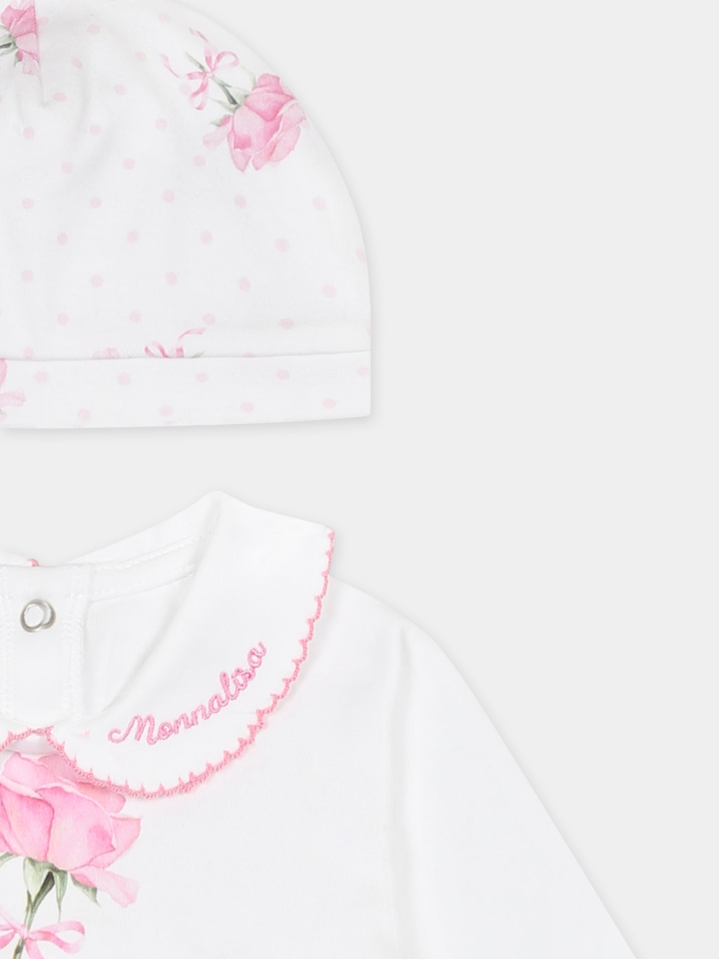 Set tutina bianco per neonata con logo e stampa rosa