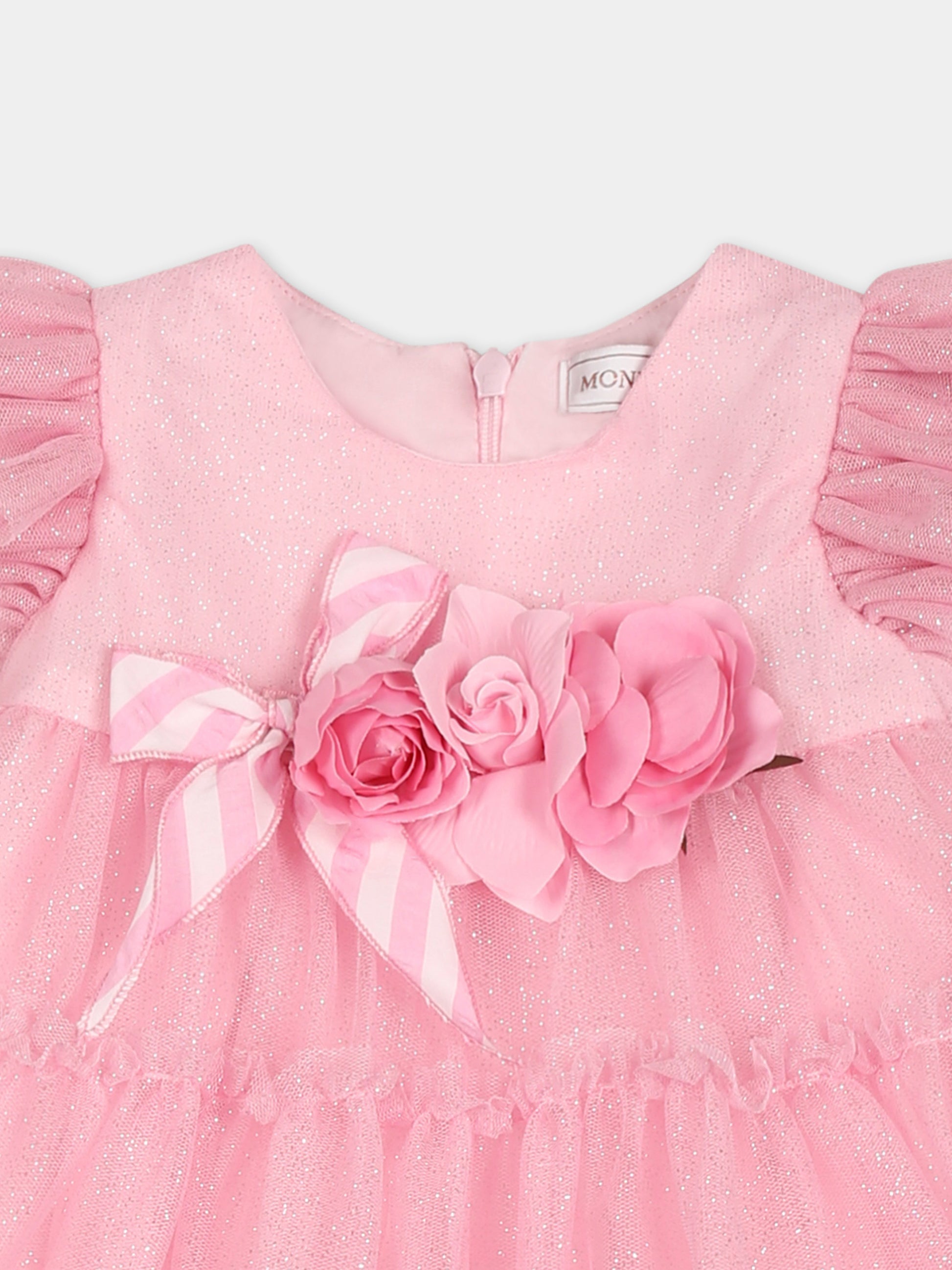 Vestito rosa per neonata con rose,Monnalisa,31E903 5907 9075