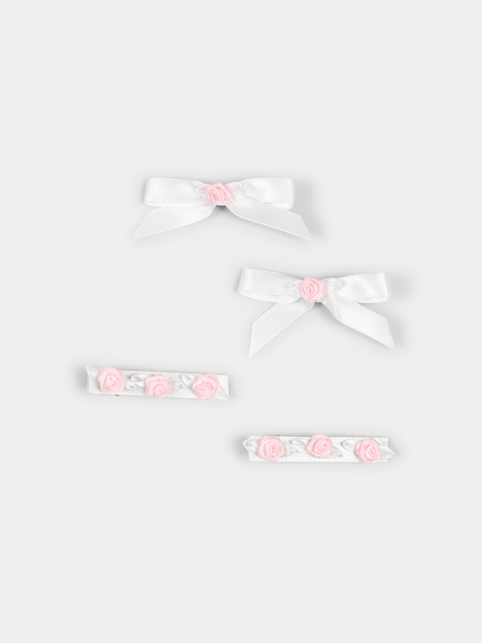 Set fermagli rosa per neonata con fiocco e rosseline,Monnalisa,73E000 5080 0001