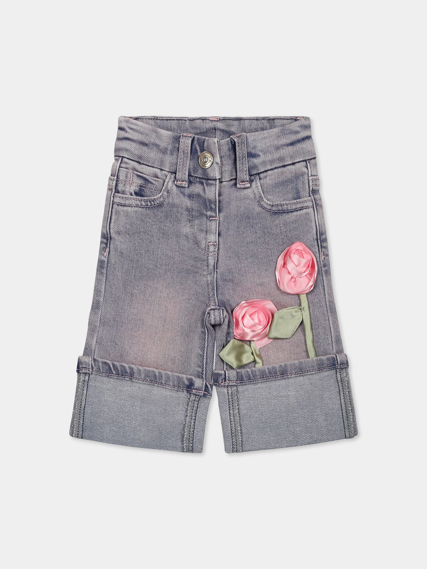Jeans denim per neonata con rose