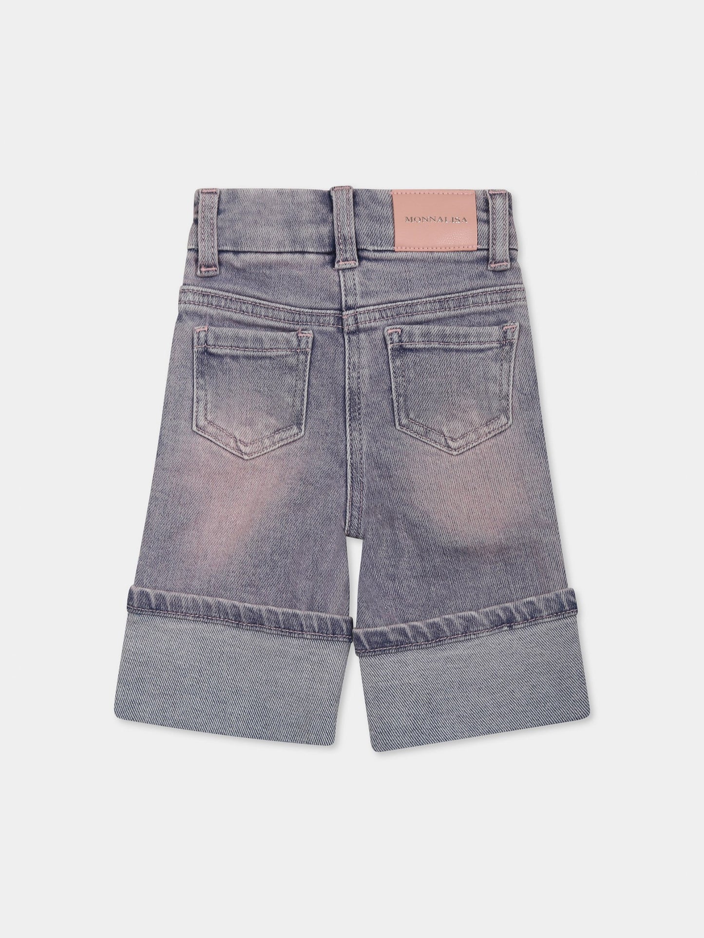 Jeans denim per neonata con rose