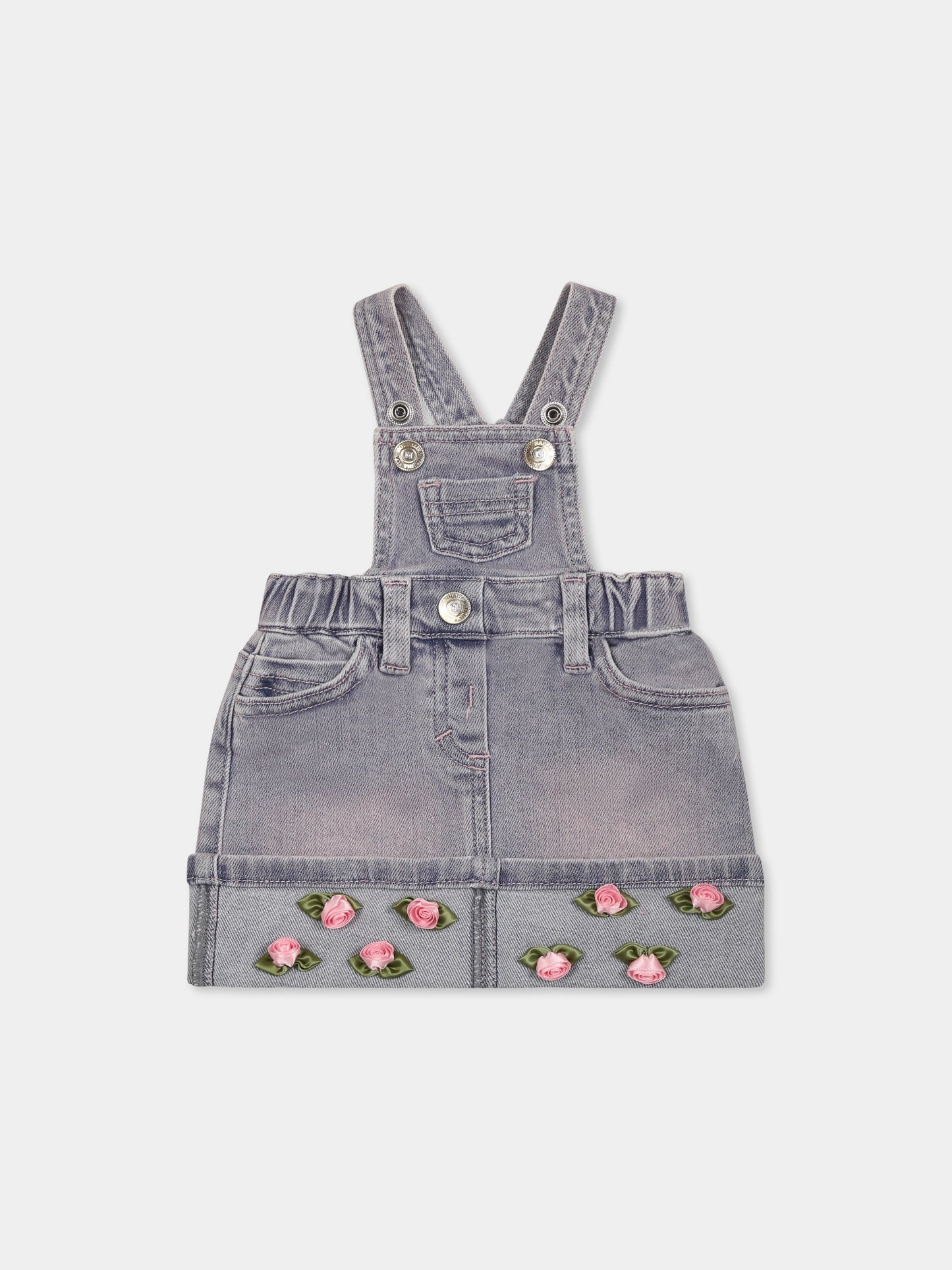 Salopette denim per neonata con rose