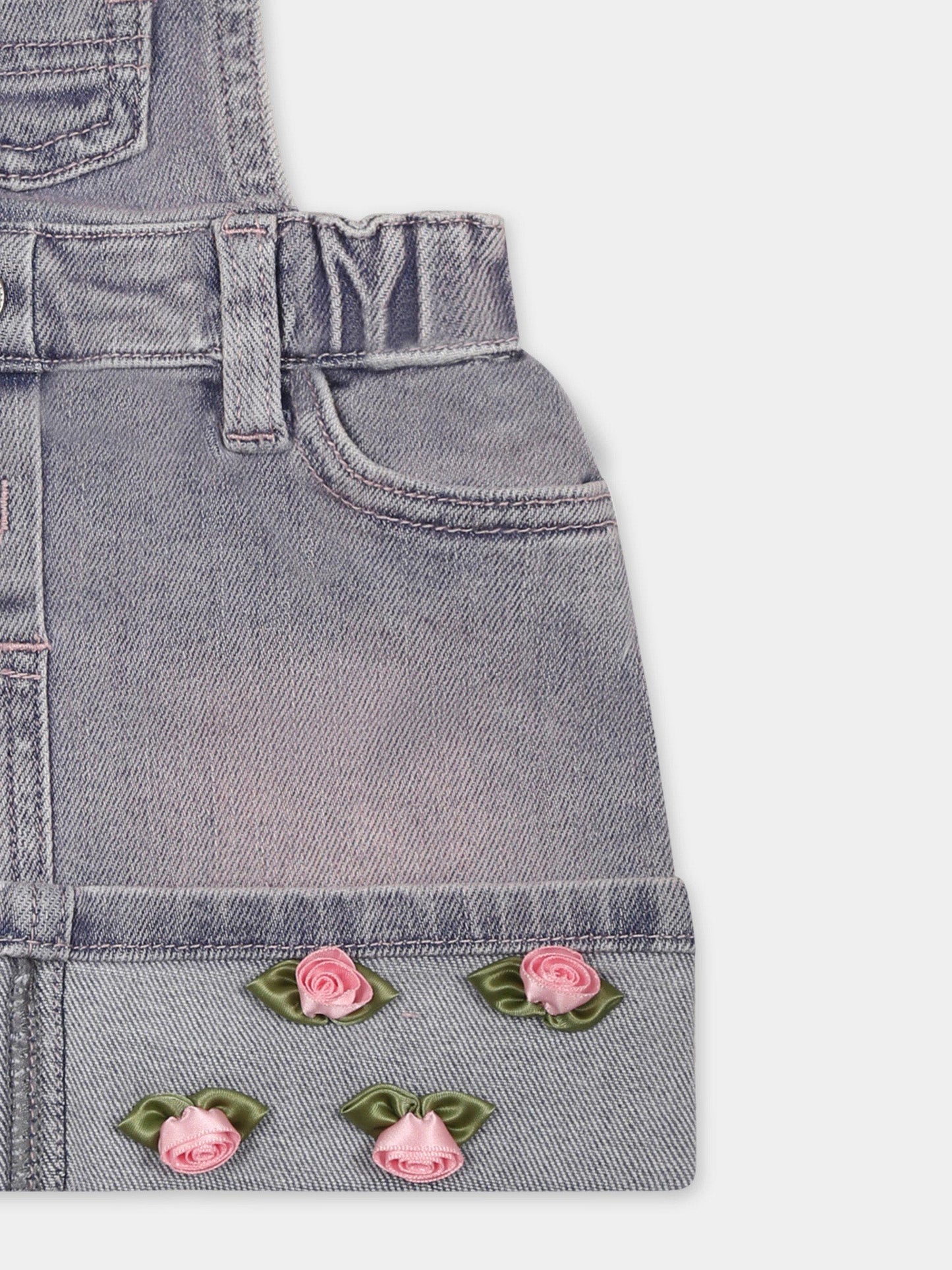 Salopette denim per neonata con rose