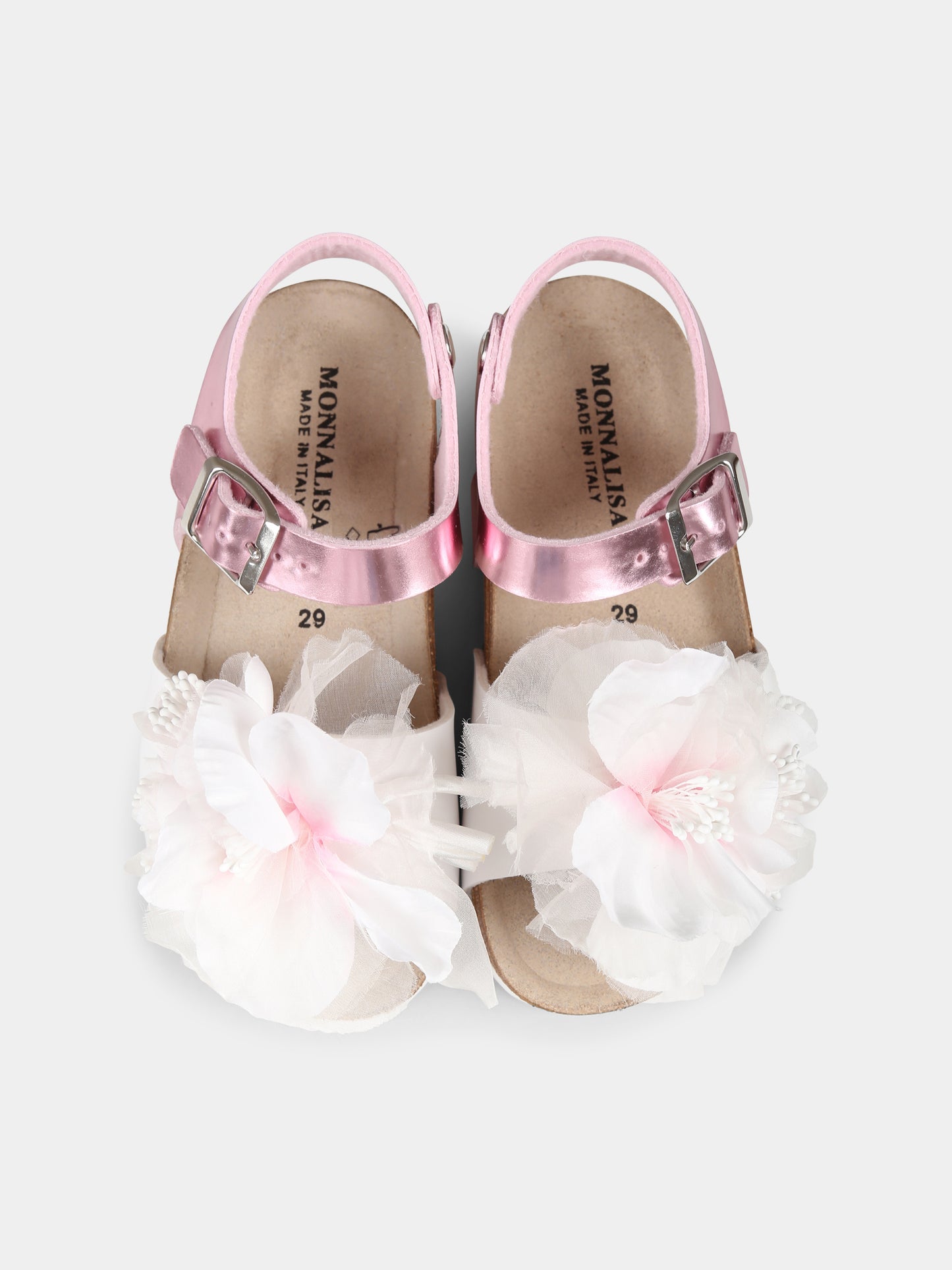 Sandali rosa per bambina con fiori,Monnalisa,8CE003 5728 0090