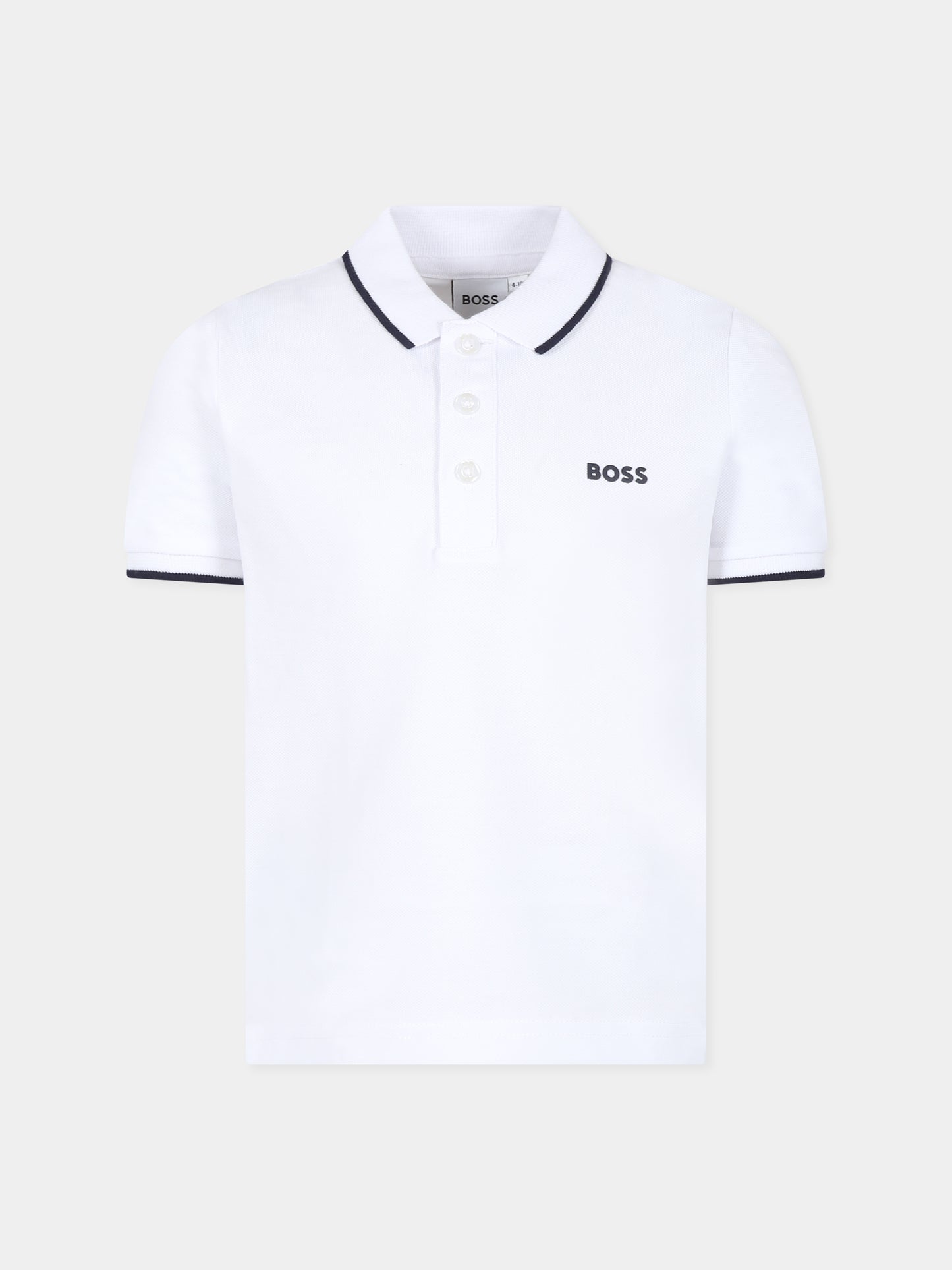 Polo bianca per bambino con logo,Boss,J25P26 10P