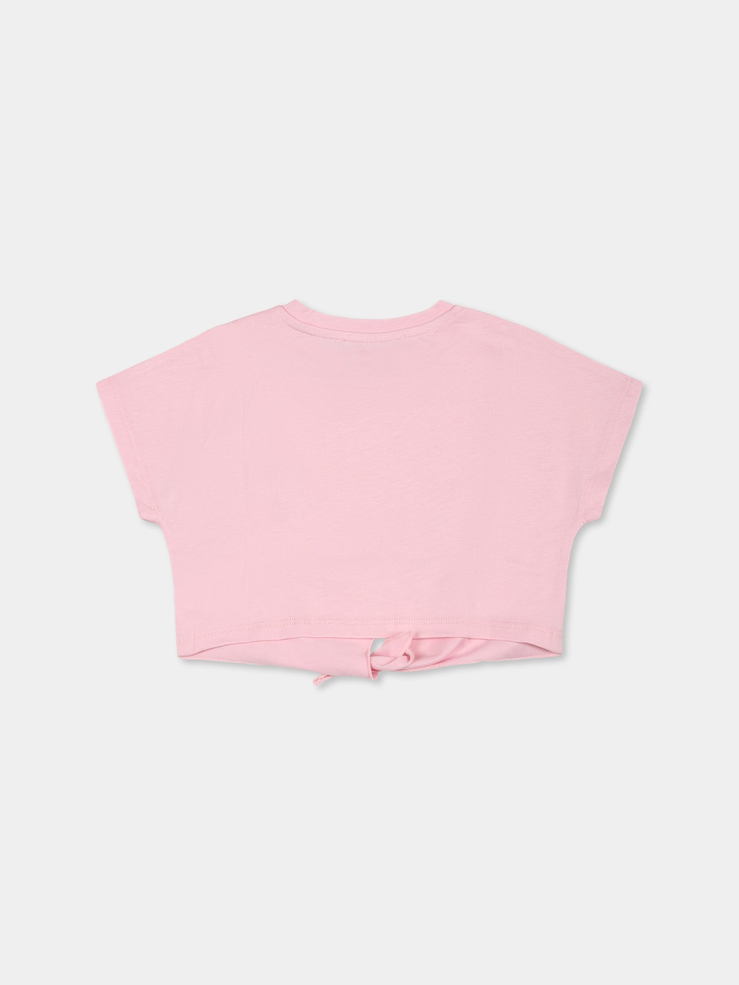 T-shirt crop rosa per neonata con logo floreale