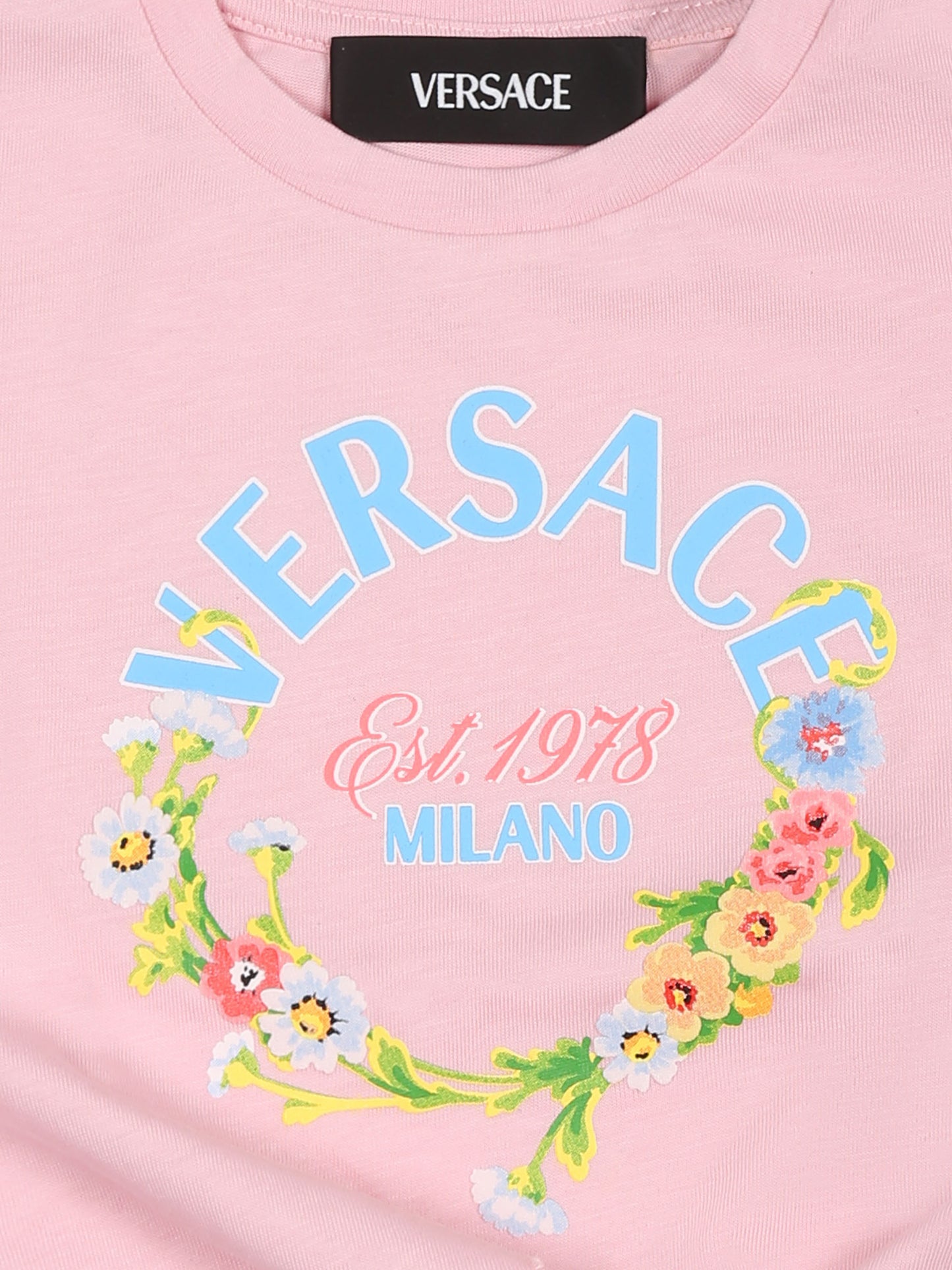 T-shirt crop rosa per neonata con logo floreale