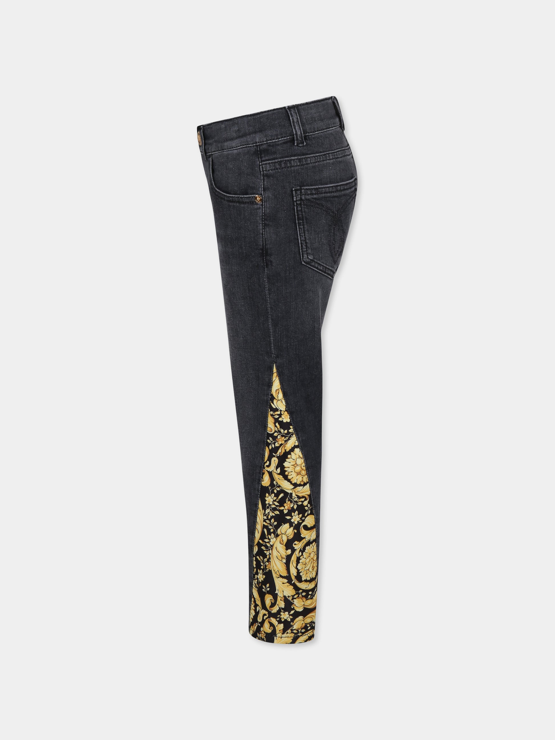 Jeans neri per bambini con stampa barocco,Versace,1018318 1A13026 2D600