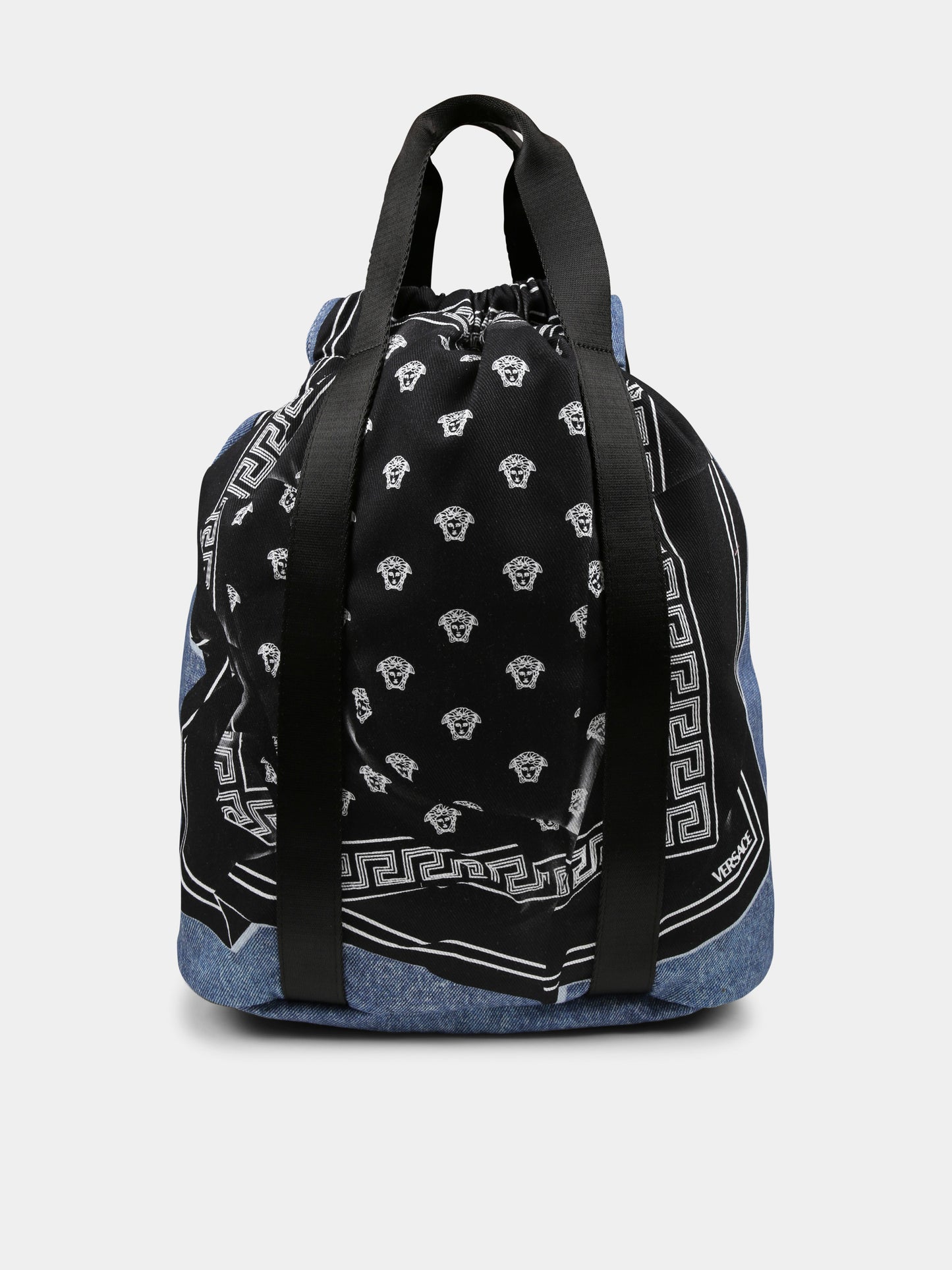 Zaino denim per bambini con stampa bandana Medusa,Versace,1017913 1A12275 2UX40