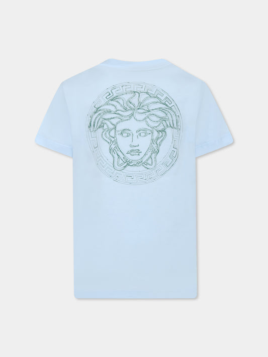 T-shirt celeste per bambini con logo e Medusa