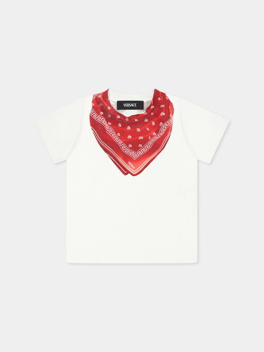 T-shirt bianca per neonati con bandana e Medusa,Versace,1018570 1A13237 2W120