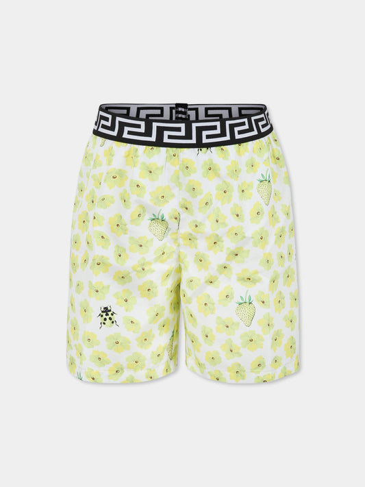 Boxer mare giallo per bambino con stampa floreale